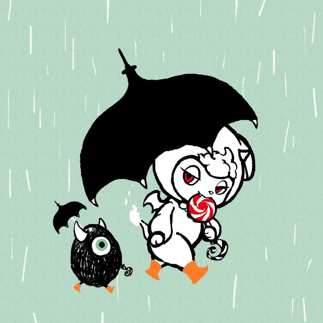 加倉井ミサイルのインスタグラム：「ごきげんよう、みなさん！ 今日は一日雨でした。＃ワルミミ　＃illustration」