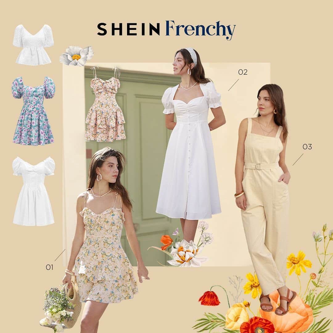 SHEINのインスタグラム：「Bring the romance for your next rendezvous with #SHEINFrenchy 💕  🔎14451884 14451870 14451873 14451666 14553064   #SHEINFrenchy」