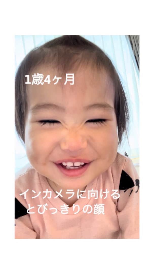笹峯愛のインスタグラム：「癖が出てきた娘。  いろいろと、おもしろいです。  捕まらずに立つようになったけど 歩く？と聞くと  …しゃがむ。  良い、良い。 ゆっくり気持ちが乗った時に歩いてください。  高速ハイハイの方が早いもんね〜！←ハイハイは体幹を鍛えるので良き♪  #女の子ベビー #1歳4ヶ月 #笑顔  万能に使う言葉 「開けて」に続いて 「おいしそ」が登場中」