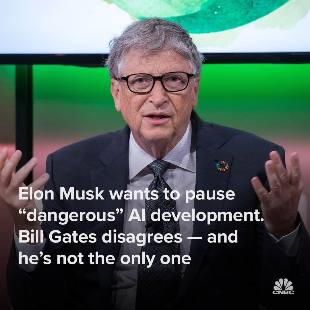 CNBCのインスタグラム：「If you’ve heard a lot of pro-AI chatter in recent days, you’re probably not alone.⁠ ⁠ AI developers, prominent AI ethicists and even Microsoft co-founder Bill Gates have spent the past week defending their work. That’s in response to an open letter published by the Future of Life Institute, signed by Tesla CEO Elon Musk and Apple co-founder Steve Wozniak, calling for a six-month halt to work on AI systems that can compete with human-level intelligence.⁠ ⁠ Large swaths of the tech industry, including at least one of its biggest luminaries, are pushing back.⁠ ⁠ Are you pro-AI? Link in bio for details on what concerns are outlined in the open letter – and why some people, including Gates, are pushing back. (via @CNBCMakeIt)」