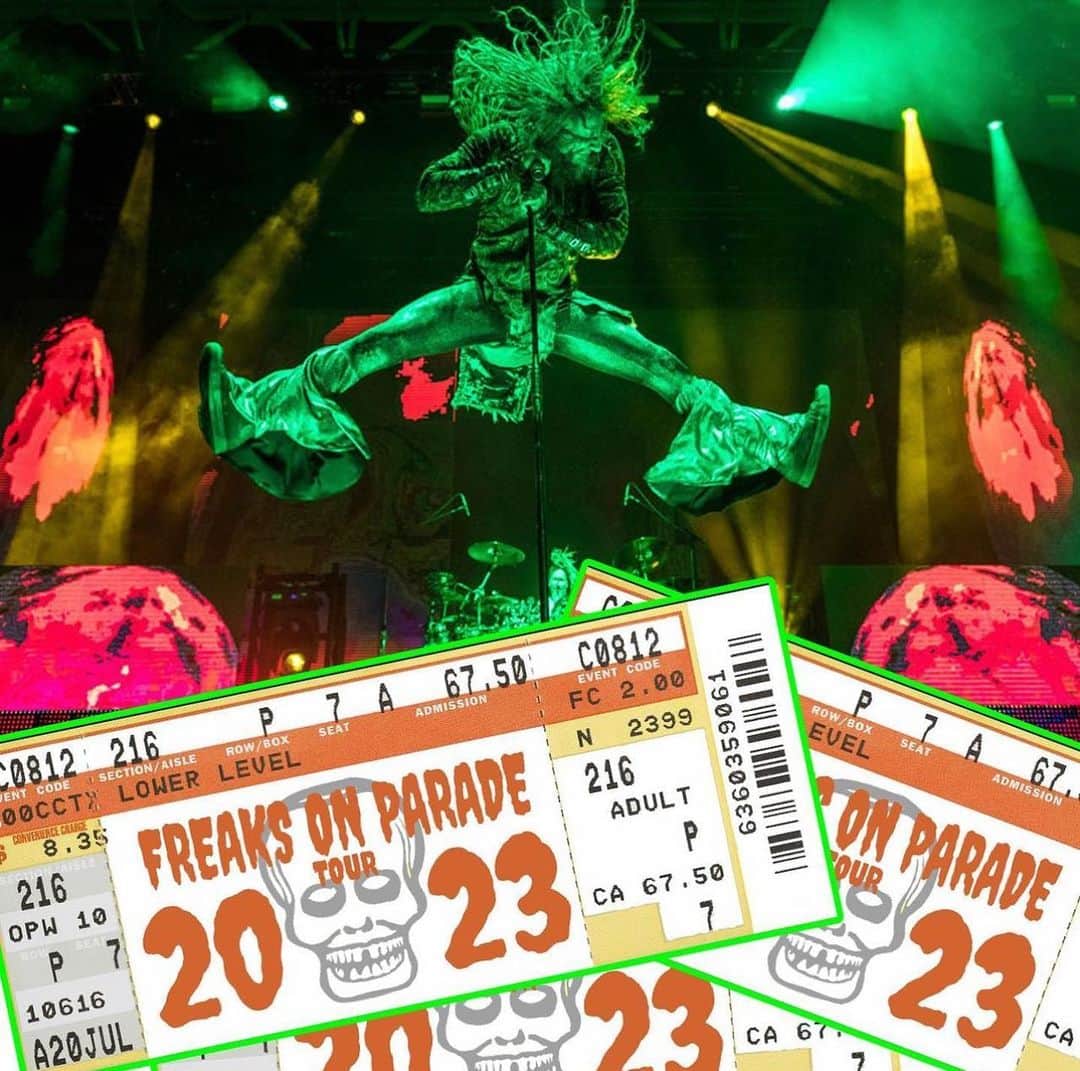 ロブ・ゾンビのインスタグラム：「Don’t forget to plan your summer Freak Parade! 🌞🎟️ Tickets for the FREAKS ON PARADE TOUR are on sale now! Don’t wait until the last minute and cry because your seats suck. #robzombie #alicecooper #freaksonparadetour #ministry #filter」