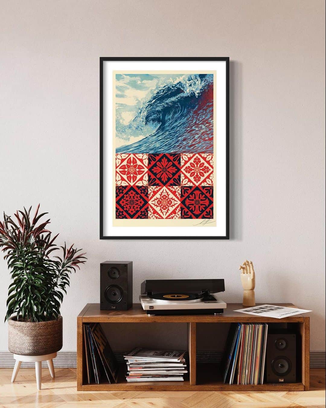 Shepard Faireyのインスタグラム：「I’ve done several wave illustrations over the years because I love the power and beauty of waves. The crashing waves and cycle of tides seem like an endlessly reliable pattern, but ocean health is diminishing in many places. Ocean health is crucial to the overall health of our planet. My “Wave of Distress” print is an open-edition offset that’s available on my website if you would like to add this to your collection!⁠ –Shepard⁠ ⁠ Share a photo of your wall! Tag @‌obeygiant & #OBEYwallArt for chance to be featured!」