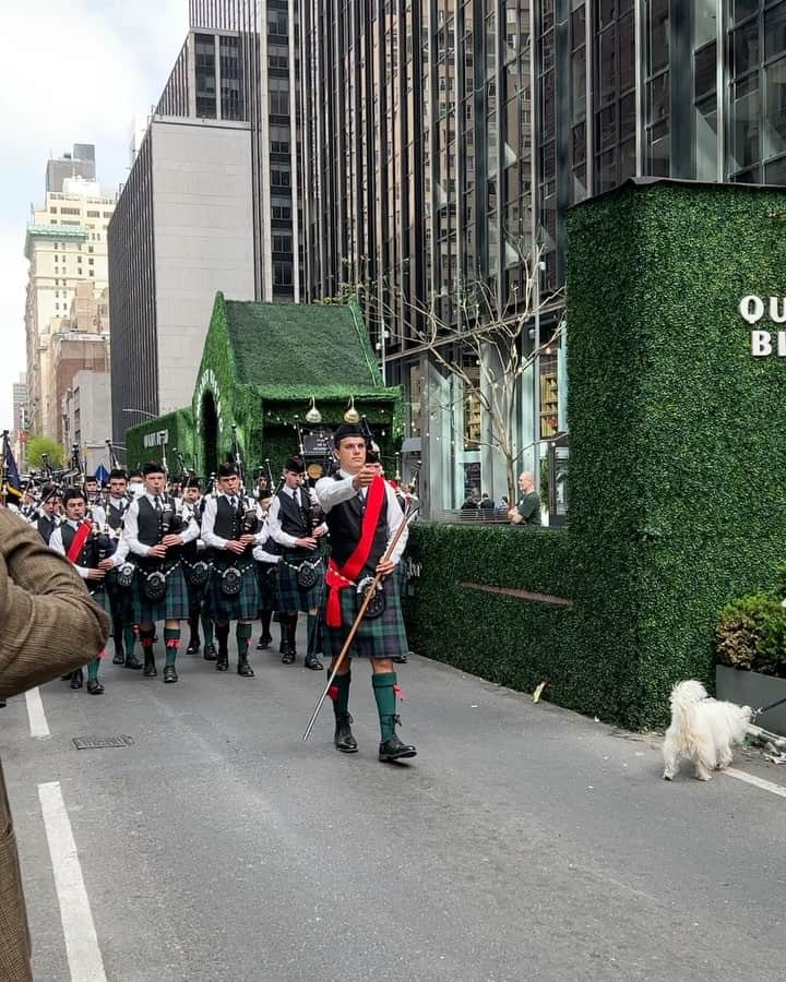 レベッカ・ウィソッキーのインスタグラム：「Be still my (probably Scottish) heart. Stumbled into the #NYTartanDayParade 🥹 Bagpipes & kilts are my very favorite things.」