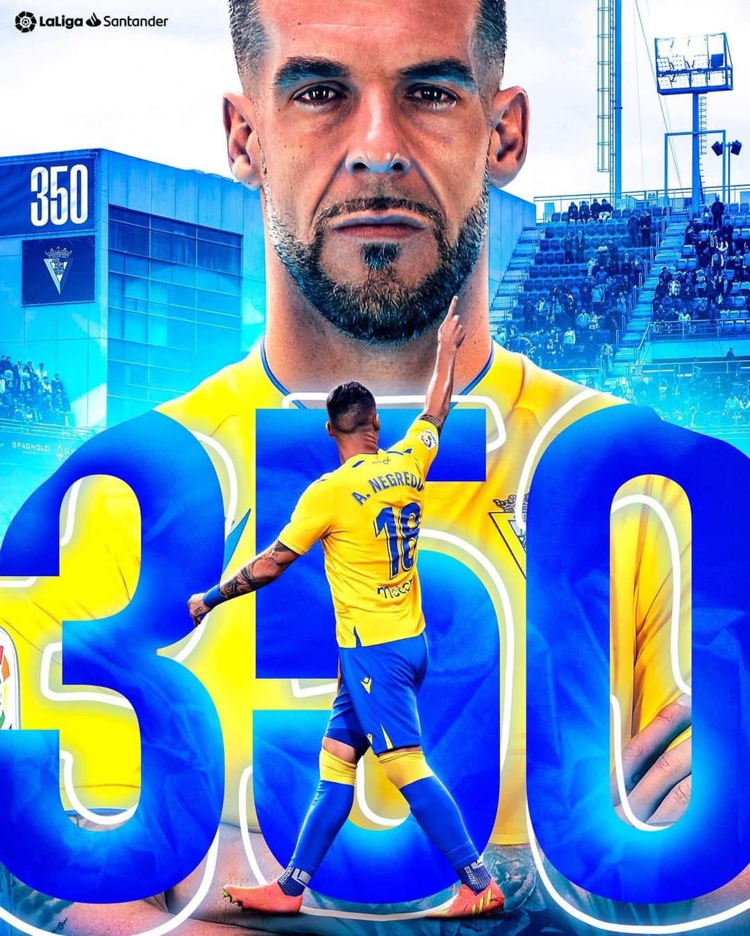 のインスタグラム：「🦈3️⃣5️⃣0️⃣🦈  👊 @AlvaroNegredo9 reached 350 games in #LaLigaSantander!  #CádizRealMadrid」