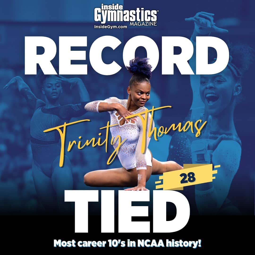 Inside Gymnasticsさんのインスタグラム写真 - (Inside GymnasticsInstagram)「After so much uncertainty after regionals, Trinity Thomas does it! With a perfect 10 on vault, Thomas ties the record for most perfect 10s in NCAA history — along with Jamie Dantzcher and Jenny Hansen! What a way to finish off her college career!」4月16日 6時41分 - insidegym
