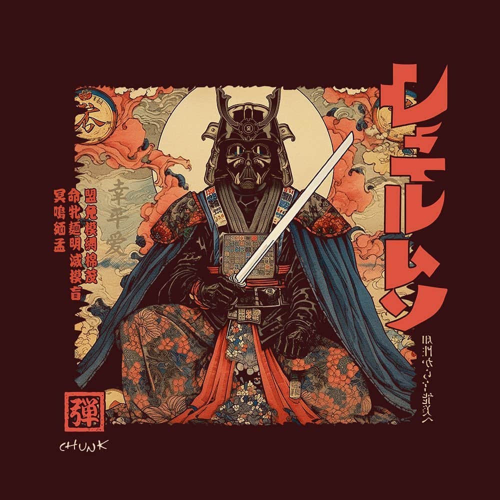 のインスタグラム：「Chunk takes inspiration from the great Japanese artists of the 17th century.  The Darkside Samurai Tee is out now ⚫️   #funnytee #graphicteeshirts #chunkclothing #wearechunk #starwarsnight #starwarsgeeks #starwarsindonesia #starwarsfanpage #stormtrooperart」