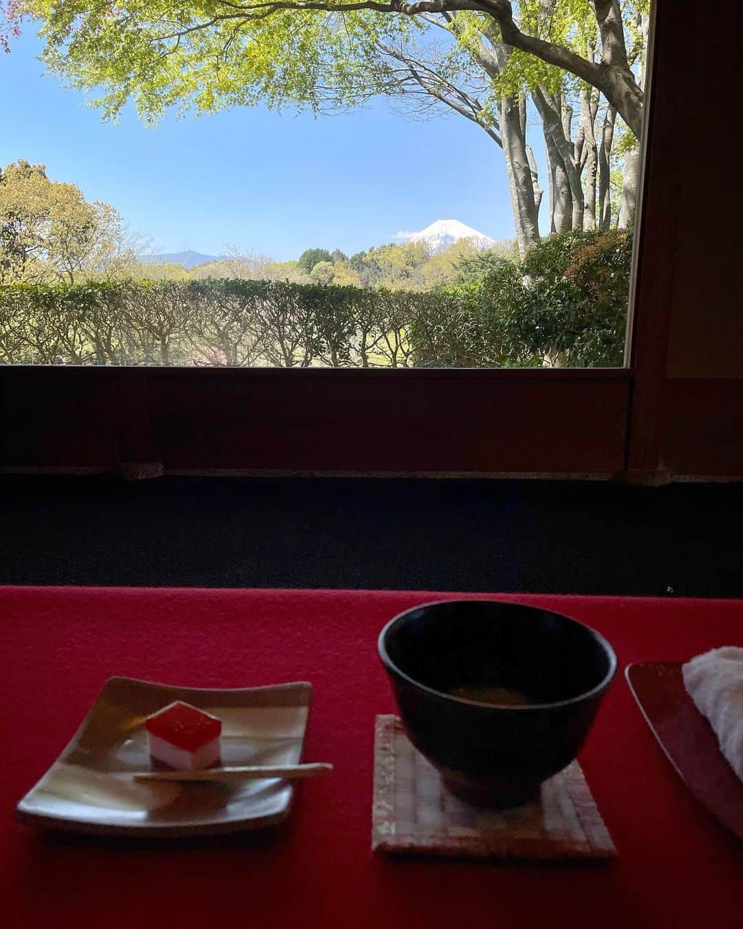 橋本志穂さんのインスタグラム写真 - (橋本志穂Instagram)「静岡ゴルフ2日目は 三島グランフィールズでした。 ここはまぁ、バブリー‼️ 門を抜けると美しい噴水がお出迎えしてくれて、、 途中の茶屋は　 本物の茶屋‼️ お抹茶とお菓子が供されて 野点を楽しめます。  枯山水のお庭を眺めながら〜。  パツンパツンに入れないので 前も後ろもいなくて のんびりプレイできるのです。  桜は🌸少し、八重が見れたかなー。 だけど、富士山が ドーンと近くて、、、 前日よりもさらにクッキリずーっと顔出してくれてて テンション上がりすぎて スコアはダメでした〜🤣🤣🤣  でも、グランフィールズでラウンドできるなんて、、、  やまちゃんありがとー❣️  そして、やまちゃんの 素敵な仲間たちの皆さんにも感謝です。  楽しい2泊3日の お花見ゴルフ、 今年も無事に参加できました〜。  #三島 #グランフィールズ #ゴルフ #富士山 #お茶会 #野点」4月16日 10時42分 - shihohashimoto3