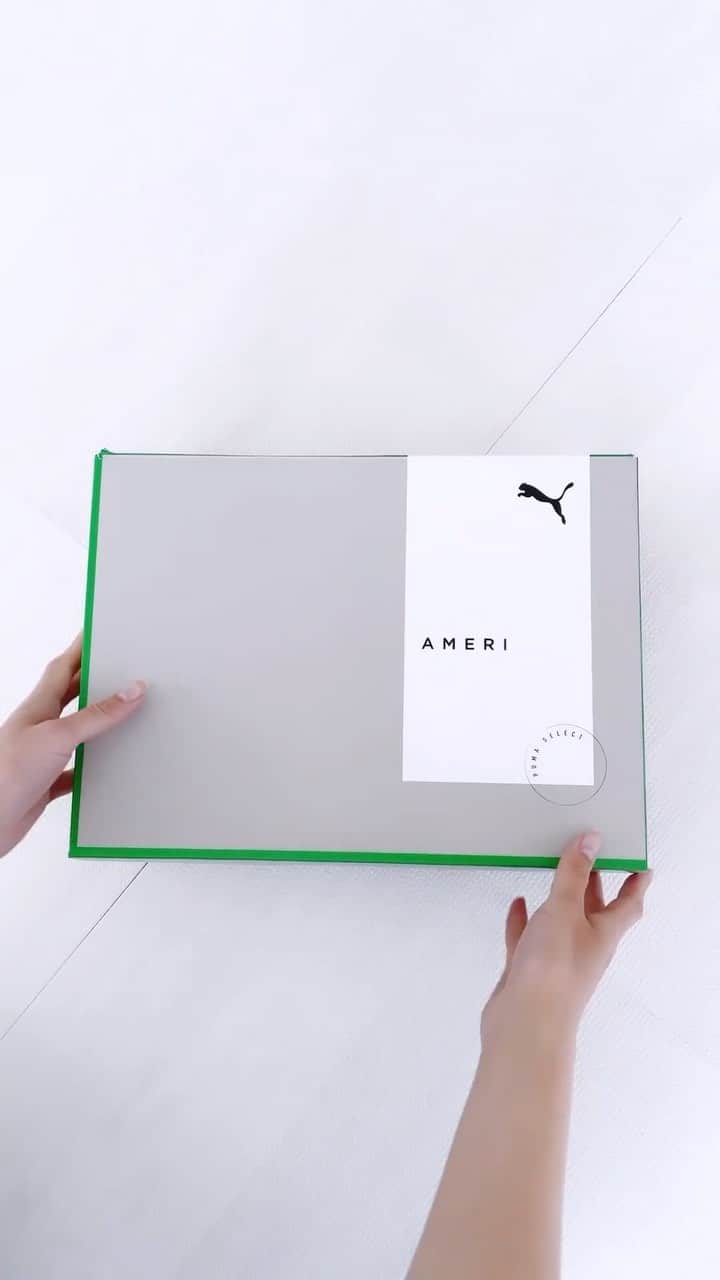 瀬口かなのインスタグラム：「Ameri×PUMAコラボスニーカー👟 争奪戦に勝てた！箱から可愛い！💚 大切に履きます😭✨✨  #amerivintage #puma #プーマ #プーマスニーカー #スニーカー #白スニーカー #ディナーラ #dinara」