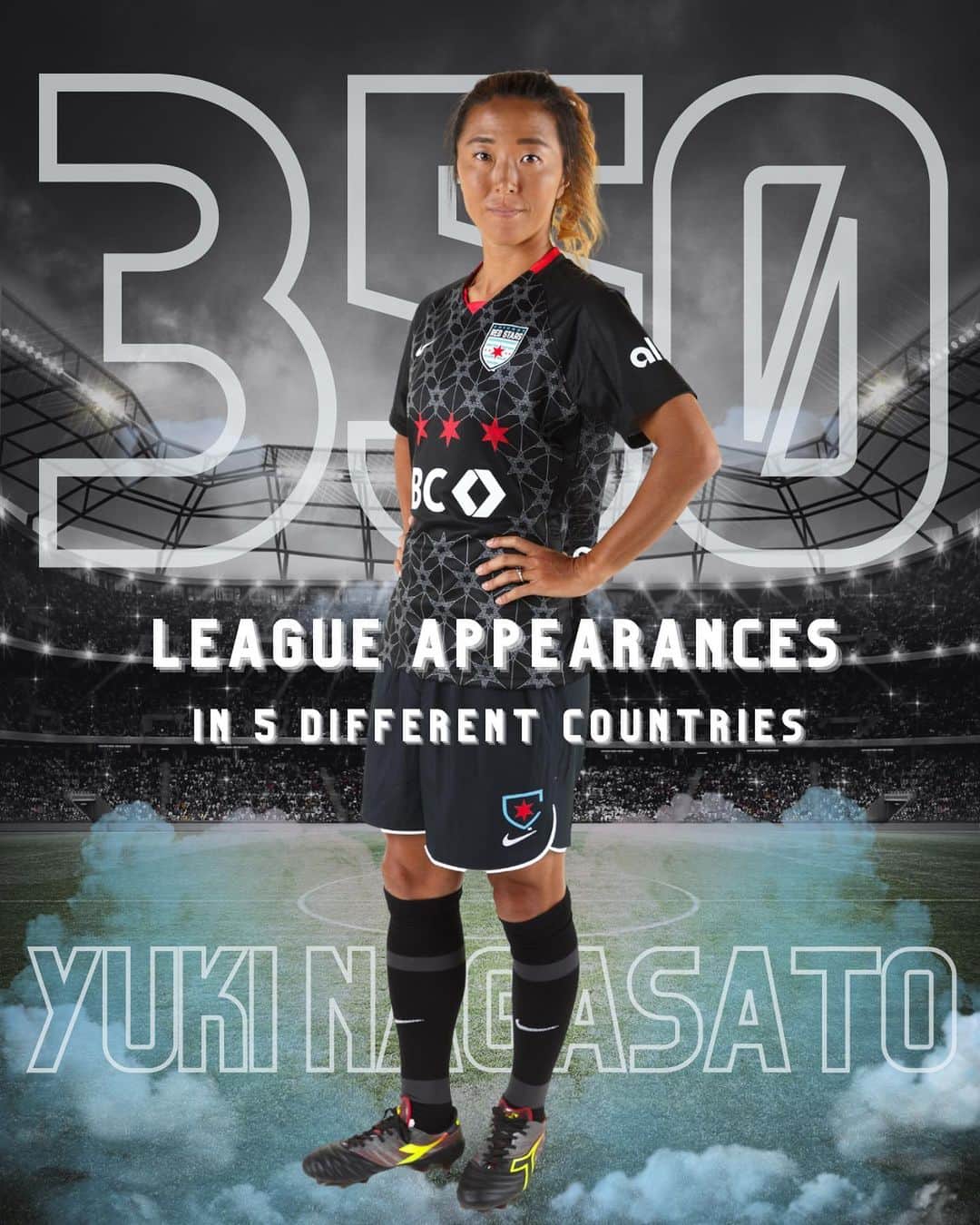 大儀見優季のインスタグラム：「Today Yuki made 350 league appearances in 5 different countries ✅ (regular season only)   She started playing this game 21 years ago and still keeps playing at this level. Absolutely legend 🔥  🇯🇵🇩🇪🏴󠁧󠁢󠁥󠁮󠁧󠁿🇦🇺🇺🇸 #yukinagasato #永里優季」