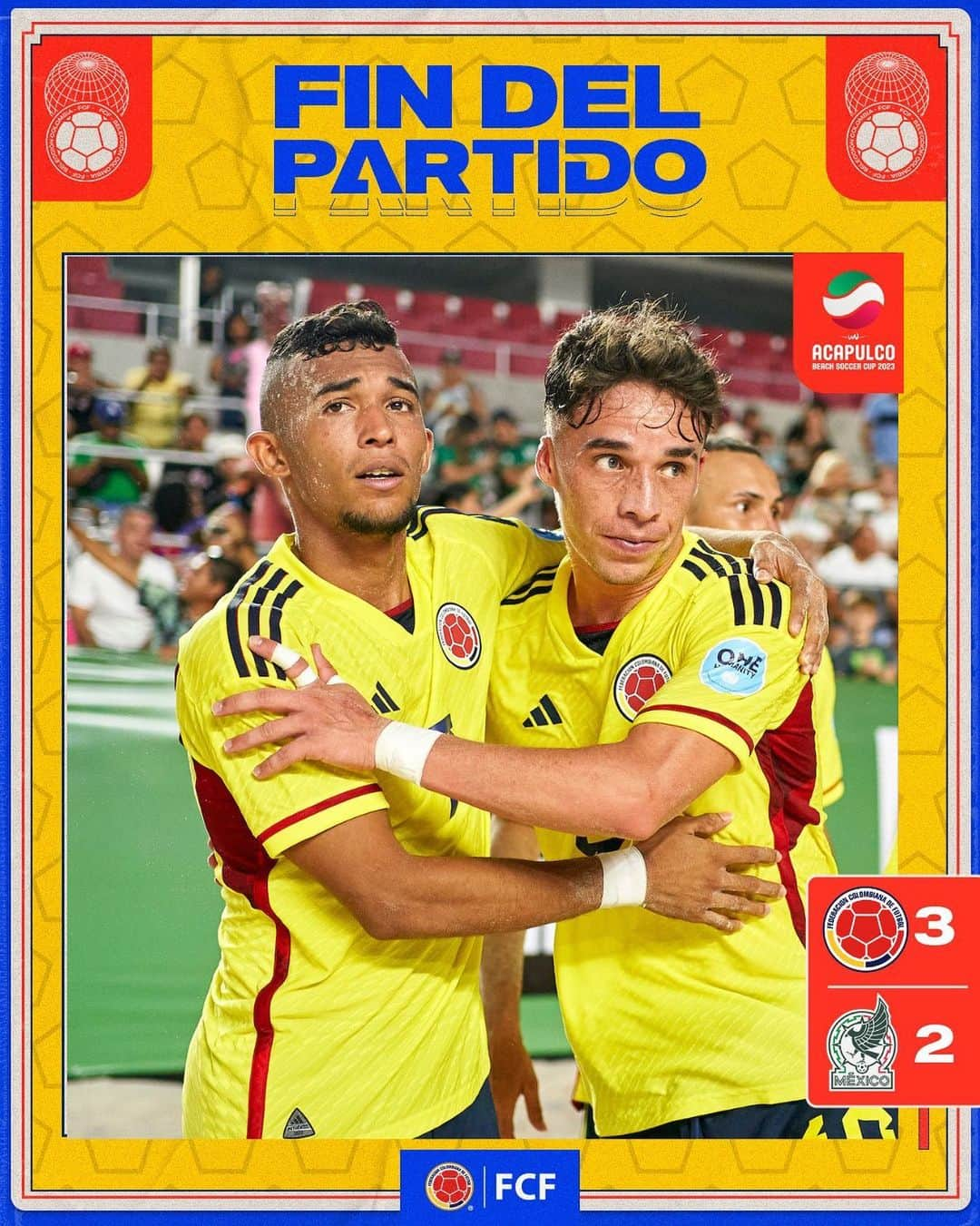 サッカー コロンビア代表チームのインスタグラム：「🏖️⚽️ Finaliza el partido.   Segundo triunfo de nuestra Selección Colombia de Fútbol Playa en la Acapulco Beach Soccer Cup 2023.  #TodosSomosColombia 🇨🇴」