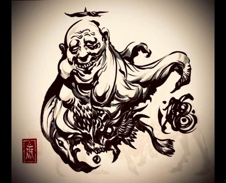 のインスタグラム：「68。運ぶ擬竜態。見えた文字がアナタに届け。#動く筆練習 #ライブドローイング　#dragon #monster  #sketch #japan  #creature  #fairy  #drawing  #illustration」