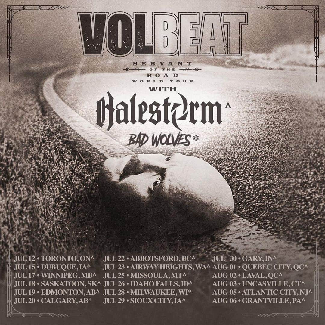 ジー・ヘイルのインスタグラム：「We are so pumped to announce that we’ll be joining @volbeat on their Servant of the Road tour this summer! It’s our first time Touring with Volbeat and We can’t wait to play for you freaks! Tickets are on sale next Friday, 4/21 at 10am local… who’s comin?」