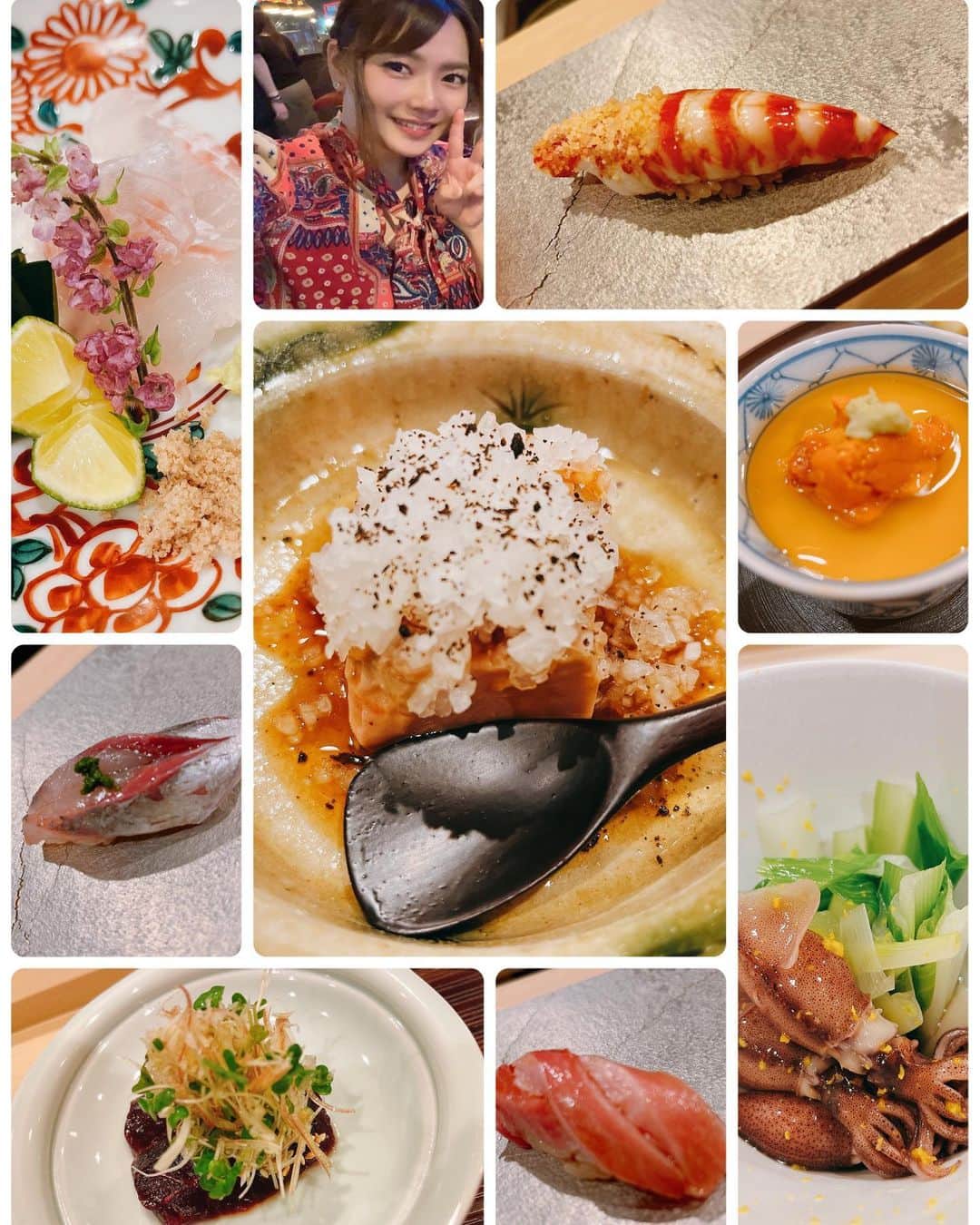 山脇千文美のインスタグラム：「昨日なっちゃんと食べたお寿司ぃ〜🍣 #赤坂 #鮨みのはら #幸せ #デート #日本酒 #たくさん飲んだ」