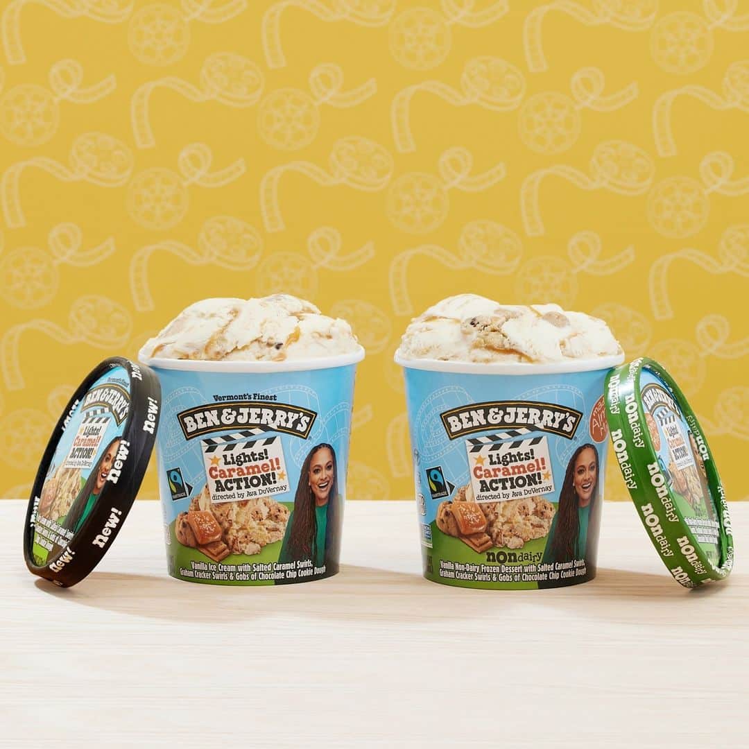 Ben & Jerry'sのインスタグラム：「The reviews are in: 10/10. Just like @ava's films.  ⭐️ Find Lights, Caramel, Action! near you at the link in our bio!」