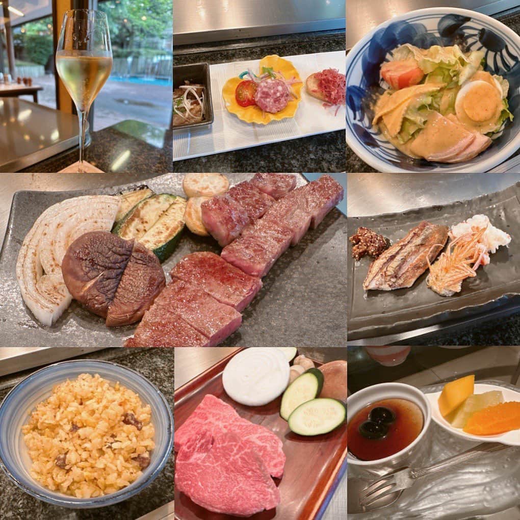 桃瀬えりなのインスタグラム：「鉄板焼き美味しかった🥹🫶  #gourmet #follow #followme #品川 #グランドプリンスホテル高輪 #ステーキハウス桂 #鉄板焼き #コース料理 #グルメ #ホテルディナー #庭園」