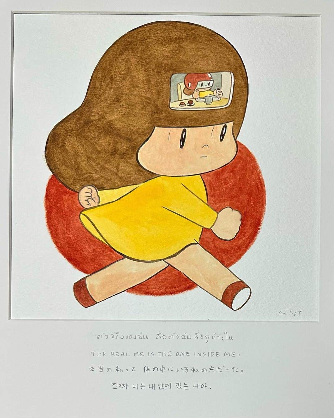 ウィスット・ポンニミットのインスタグラム：「THE REAL ME IS THE ONE INSIDE ME  27 x 27 CM Watercolor on paper 2013   #mamuang  #マムアン  #마무앙」