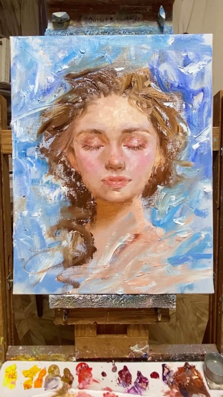 古賀陽子のインスタグラム：「Wait for til the end…👀 This is how I put the soul into my painting😜🎨 最後に入魂ーー😁🪄💫   #手描き #油絵 #アナログ #アニメーション  #人物画 #アート #アーティスト #アートワーク #アートコレクター #美術館 #作品 #コンテンポラリーアート #analogart #現代アート #ギャラリー #japaneseartist #contemporaryart #exhibit #fashion #artcollector #artistsoninstagram #portrait #art #artwork #gallery #artist #painting #exhibition #古賀陽子 #yokokoga」