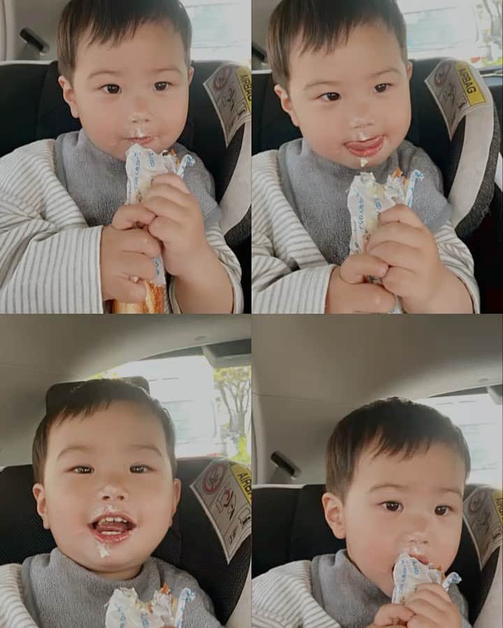 畠中清羅 のインスタグラム：「_  久しぶりにパパがお休みの日で 家族でお出掛け👨‍👩‍👧‍👦💕  マイペースboyくんは車で パンを美味しそうに食べてました🍞  最近よくおしゃべりして 意思疎通できて面白い。。笑  1年前はもっと赤ちゃんだったのに 本当に子供の成長はあっという間！  気づいたら、2人ともママと手を繋いで歩いてくれなくなるのかな🫨  今を楽しもう😂💕  #1歳#3歳#2歳差育児#子育て#キッズコーデ#男の子コーデ#女の子ママ#男の子ママ」