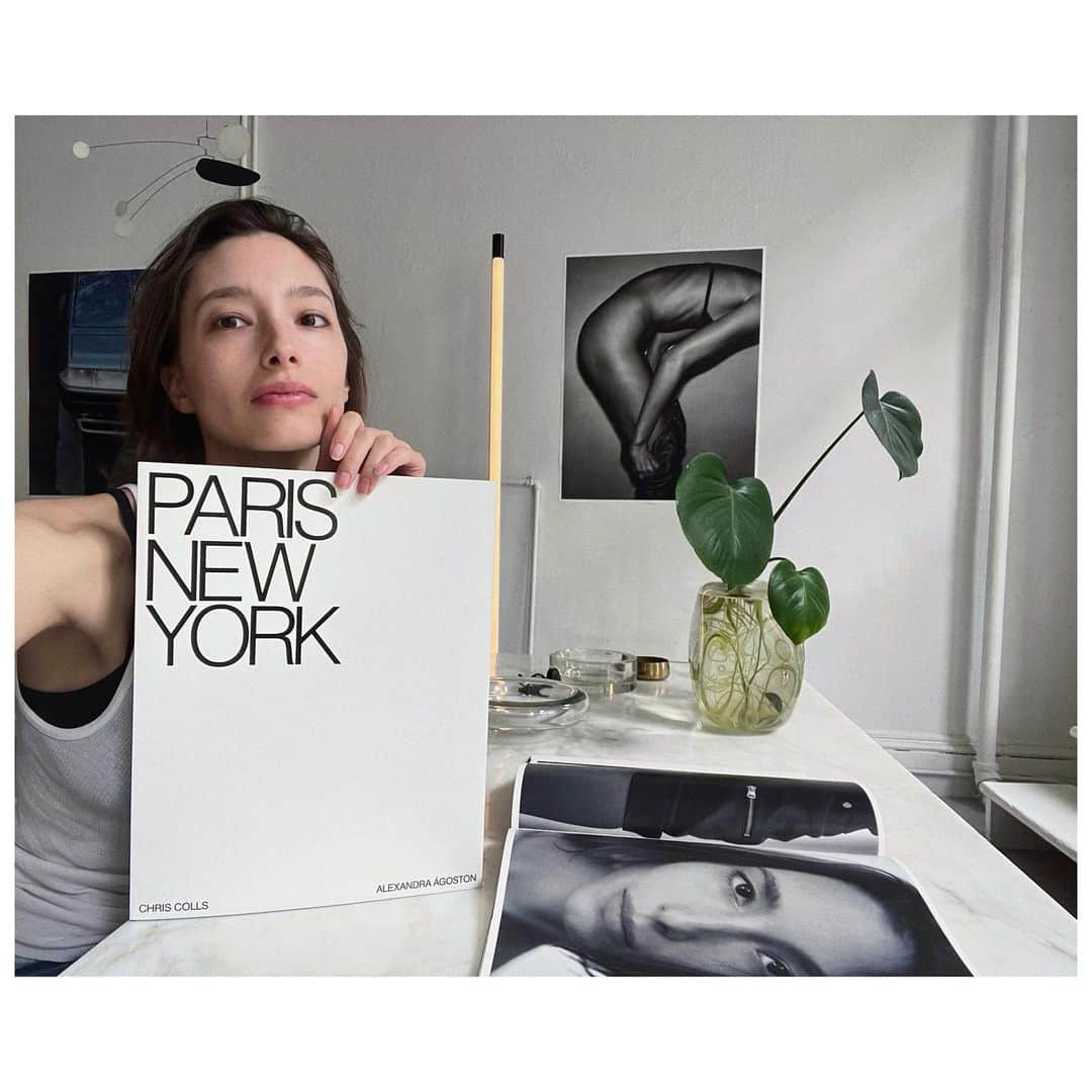 アレキサンドラ・アゴストンのインスタグラム：「Sleepy mumma this morning but so proud to launch PARIS NEW YORK a photo book with @chriscolls. A personal journey into the space we love that falls between these two cities. Thank you @eriktorstensson and @frame. All proceeds from the book donated to @parley.tv to help save our oceans!!」