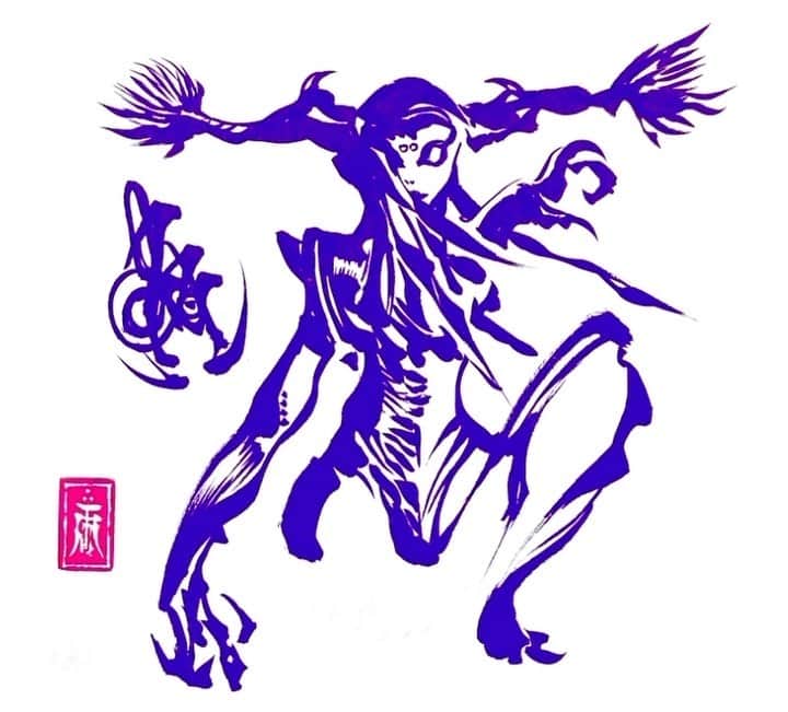 のインスタグラム：「69。想筆彩天女。#動く筆練習 #ライブドローイング　#dragon #monster  #sketch #japan  #creature  #fairy  #drawing  #illustration」