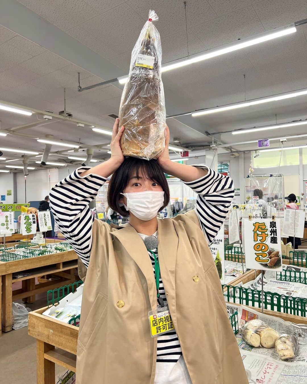 稲富菜穂のインスタグラム：「先週のliveニュース泉州は、 JA大阪泉州直売所〝こーたり〜な〟さんから生中継！  今が旬の筍を求めて 連日たくさんの方が訪れているそうで☺️  特に木積産の筍は、 真っ白でやわらかく風味も最高なので 朝並んだものもすぐに売り切れてしまうほど！  私もリハ前に水煮を買って死守。（仕事集中しろ）  そしてこの木積産の筍で 土佐煮と筍ご飯を天使ママが作ってくれました！🙇‍♂️（お前じゃないんかい）  柔らかくて風味もあるので 優しい味付けでもめちゃくちゃ美味しく 心が満たされる味だった〜🥺💓 天使ママ有難う🙇‍♂️❣️💓  旬のものを食べられて幸せだったなぁ🌸 また来年もこの木積産の筍とで会えますように♩  #liveニュース泉州 #jcom #ja大阪泉州農産物直売所 #JA大阪泉州 #こーたりーな #直売所 #木積 #木積産 #木積産筍」