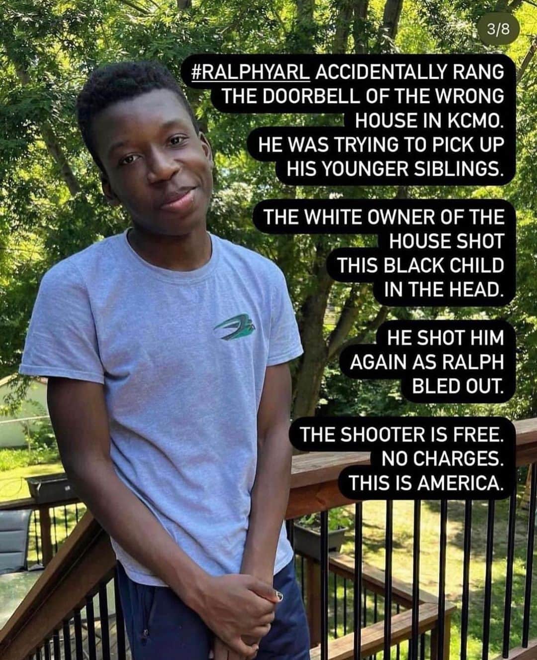 ミスティー・コープランドのインスタグラム：「There is NO ONE, literally not one single person that should be okay with this. Please stop what you are doing and take a second to consider where we are at in this country and then do something. Starting with emailing and calling below and not stopping until this person is arrested. #RalphYarl 🖤 Via @docmellymel and @violadavis * ALL HANDS ON DECK!! * FROM: @leemerrittesq @attorneycrump 16 year old #RalphYarl was going to pick up his two younger siblings from an unfamiliar address when he was shot in the head and again while on the ground by the white man that answered the door after he rang the wrong door bell. Ralph is a junior in High School. He loves music and plays the bass clarinet. He is loved by his family and community and he has a bright bright future. He didn't deserve what happened to him. We won't stand for it. We are coming for justice. Use the contact information below to demand Prosecutor Zachary Thompson make an immediate arrest and bring the appropriate charges: Building: James S. Rooney Justice Center Address: 11 South Water Street Liberty, Missouri 64068 Telephone: 816-736-8300 Fax: 816-736-8301 Email: prosecutor@claycopa.com」