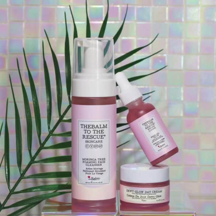 the Balmのインスタグラム：「Morning Hydration Ritual! ⭐️ Start the day out glowing with three easy steps…👇👇  1. Morninga Tree Foaming Cleanser: Cleanses the surface of your skin without stripping your natural lipid barrier. Formulated with Miracle Moringa Oil to seal in moisture while cleansing thoroughly.  2. Face Oil Glow: Specially designed to revive the skin, this oil blend contains skin-rescuing ingredients such as Squalane and Abyssinian Oil, which provides the ultimate in skin hydration and soothing benefits, while helping to strengthen the skin barrier.   3. Dewy Glow Day Cream: Our wonderful day cream is formulated to target age spots and hyperpigmentation, resulting in a natural glow. Uva Ursi extract and Squalane help to nurture」