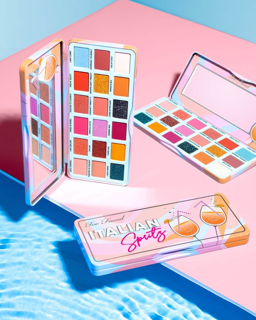Too Facedのインスタグラム：「Say hello to the NEW Italian Spritz Eye Shadow Palette! ✨😍 18 sparkling shades that smell like a Summer Spritz! 🧡 #toofaced #tfcrueltyfree」