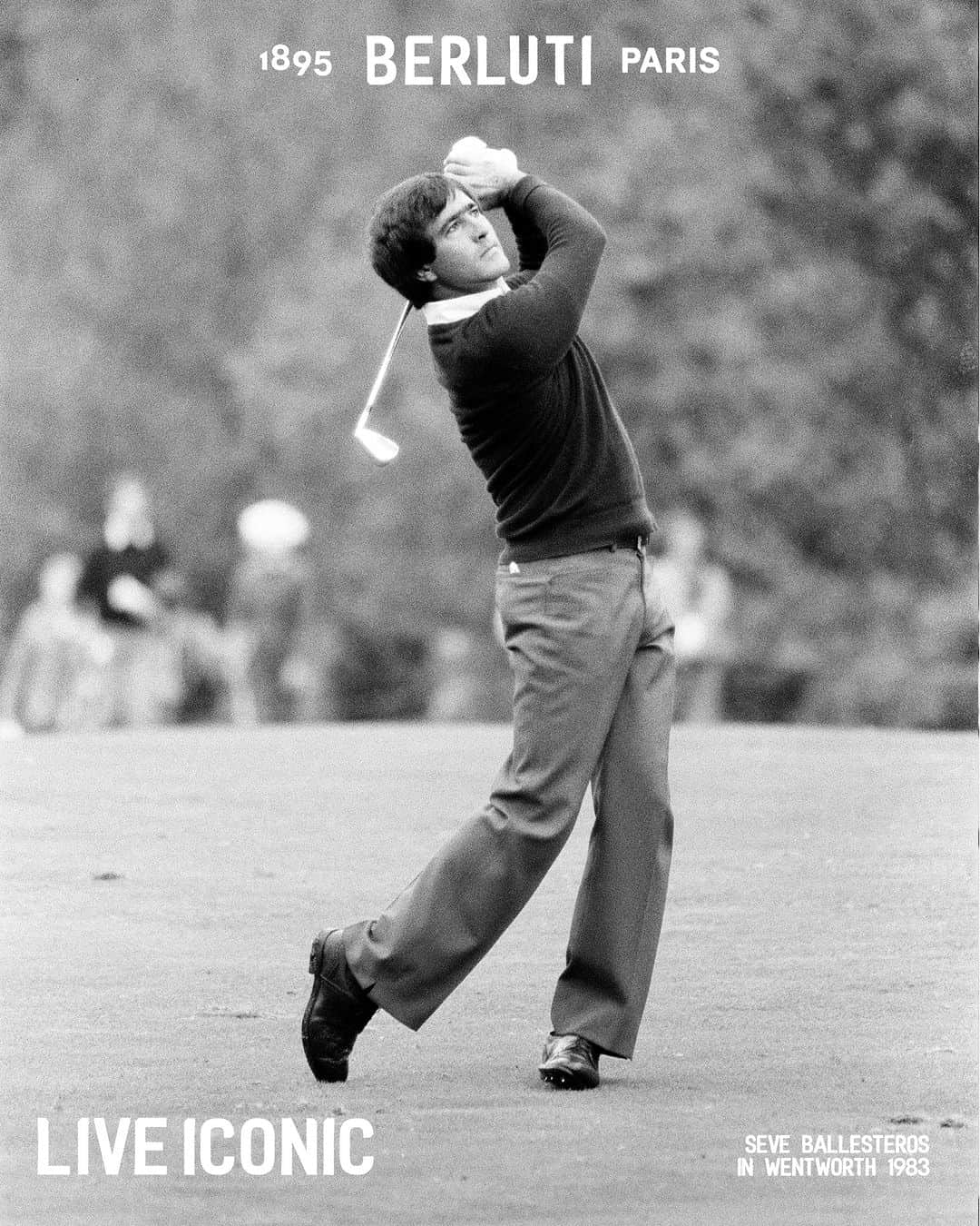 ベルルッティのインスタグラム：「- LIVE ICONIC WITH #BERLUTI -   Record-setting champion and golf icon for over twenty years, professional golfer Seve Ballesteros made his mark in style and forever transformed the sport by approaching it with unique panache and charisma. Never conventional, his legendary performances at championships including the European Masters and the Ryder Cup make him the perfect embodiment of Berluti's style in the golf world.   Special thanks to the @seveballesteros foundation.   #TEEOFFWITHBERLUTI #LIVEICONIC #FUNDACIONSEVEBALLESTEROS」