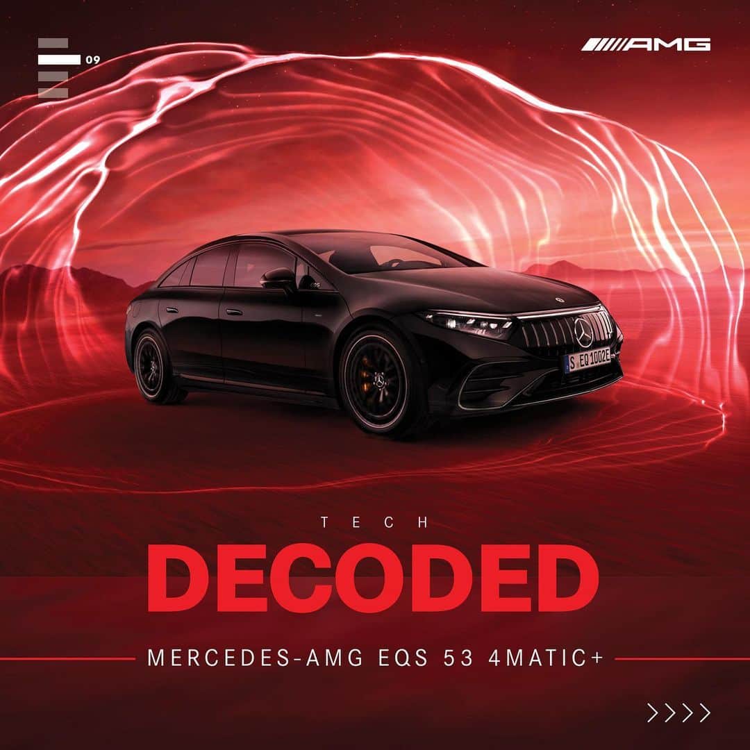 Mercedes AMGのインスタグラム：「Get ready to explore a completely novel driving sensation with our first all-electric vehicle in the performance segment.  Leveraging an innovative drivetrain with two electric motors and fully-variable AMG Performance 4MATIC+ all-wheel drive, the Mercedes-AMG EQS 53 4MATIC+ impresses with optimal power transmission to the road and thrilling performance – producing a maximum output of 560 kW (761 hp) and a maximum torque of 1020 Nm in RACE START mode with boost function in the AMG DYNAMIC PLUS package.  Going above and beyond, we’ve also fitted this masterpiece with a one-of-a-kind soundtrack that emotionally enhances every journey. The AMG SOUND EXPERIENCE gives a new, powerfully sonorous voice to electric mobility that changes to match your driving status, selected driving mode, or personal preference. Get ready to feel and hear the difference with this electric powerhouse.  #MercedesAMG #AMG #TechDecoded #EQS53 #ElectricPerformance  [Mercedes-AMG EQS 53 4MATIC+ | WLTP: Stromverbrauch kombiniert: 24,3‒21,8 kWh/100 km | CO₂-Emissionen kombiniert: 0 g/km | amg4.me/DAT-Leitfaden-electric]」