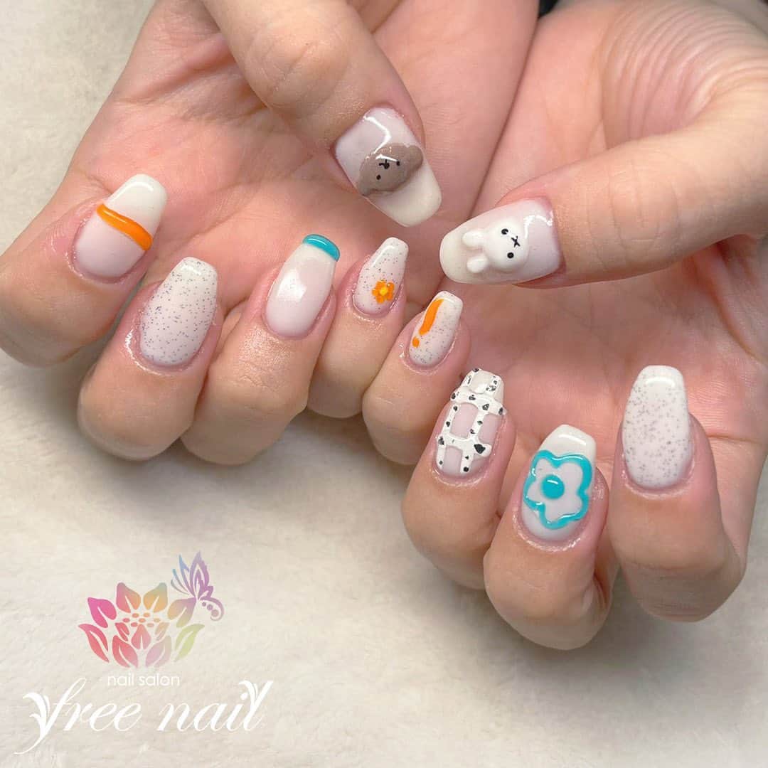 free nail フリーネイルのインスタグラム：「. お客様ネイル💅🏻🪷 . ミッフィーネイル🐰💓 . キャラクターネイルでハッピーに🐰💓 . ご来店ありがとうございました🙇🏻‍♀️🙇🏻‍♀️🙇🏻‍♀️💗 . #ネイルアート #ジェルネイル #ネイルサロン #大阪ネイルサロン #ネイルデザイン #ネイルチェンジ #ミッフィーネイル #キャラクターネイル #立体ネイル #3dネイル #ホワイトネイル #乳白色ネイル #デザインネイル #トレンドネイル #おしゃれネイル #大人ネイル #春ネイル #springnails #nailsart #nailsdid #美甲 #日式美甲 #日式美甲胶 #日本美甲师 #日本美甲老师 #美甲上课 #日本胶 #フリーネイル #freenail」