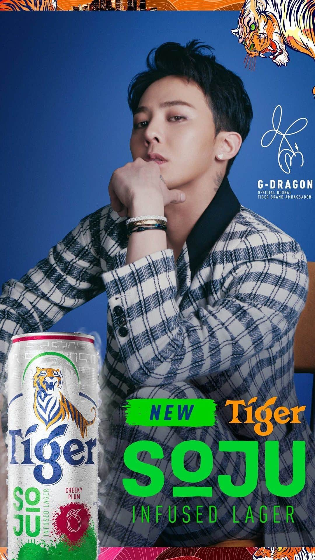 G-DRAGONのインスタグラム：「#AD @tigerbeer @tigerbeersg   Discover a bold new world and a twist on lager with Tiger Soju Infused Lager, an easy-to-drink lager with a hint of sweetness and a refreshing beer aftertaste.  Who better to represent this bold side of Tiger®️ than G-DRAGON, new Global Tiger®️ brand ambassador. Welcoming @xxxibgdrgn to the team as we uncage a bold new experience together.  #FeelTheTwist #UncageYourTiger」