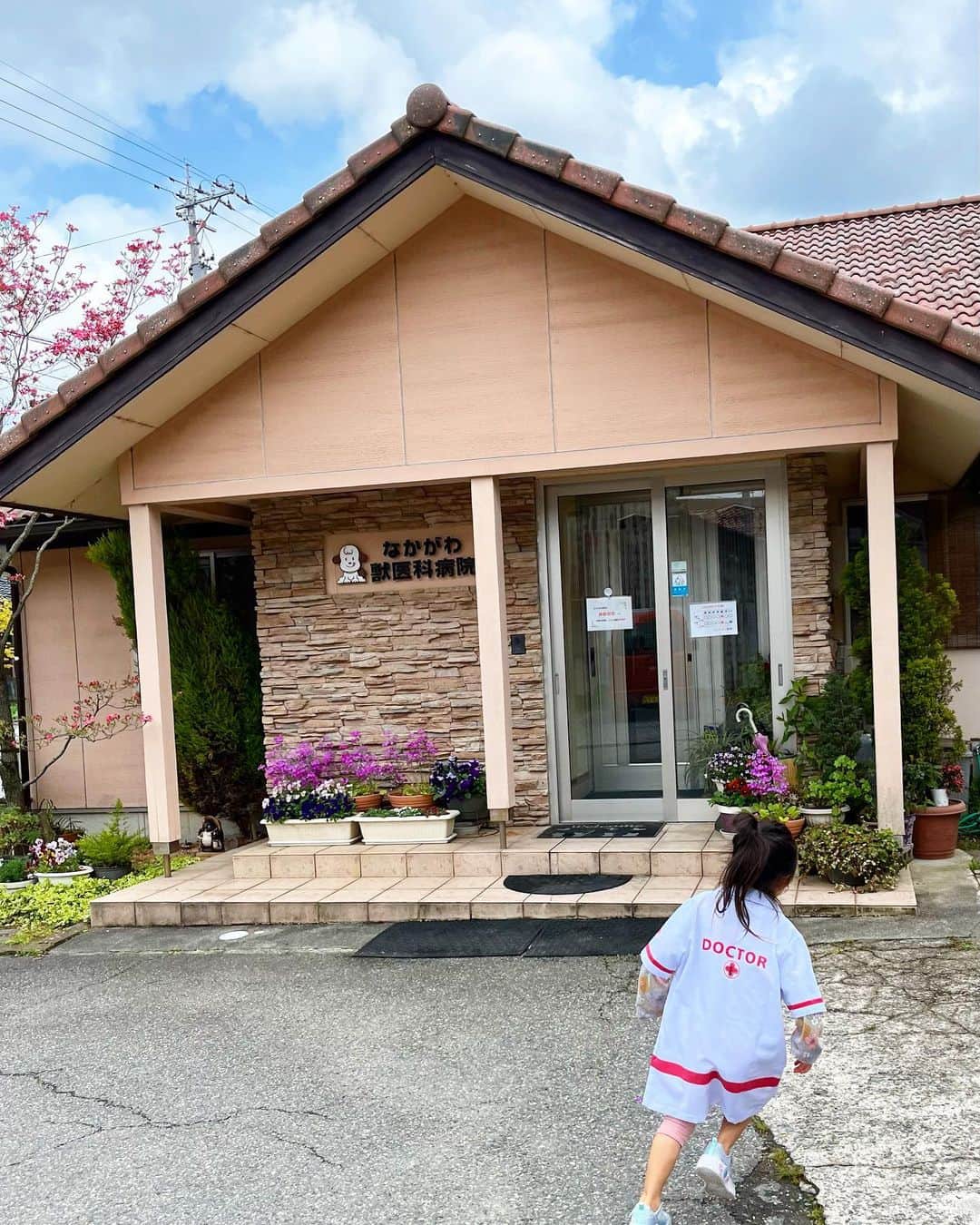中川真依のインスタグラム：「. 病院のお昼休みに チビDoctorsが出動‼️😂🩺✨  そしたらタイミング良く じーじが手術をしていたので 長女は大興奮😇✨  産まれたての子犬が 可愛くて可愛くて とっても癒されました🥰🐶❣️  次女も一丁前に白衣を着て 一仕事終えた感出して 出てきたので大笑い🤣🤣🤣笑  今日もお疲れ様です‼️笑  #なかがわ獣医科病院  #ちびドクター  #獣医 #小松市」