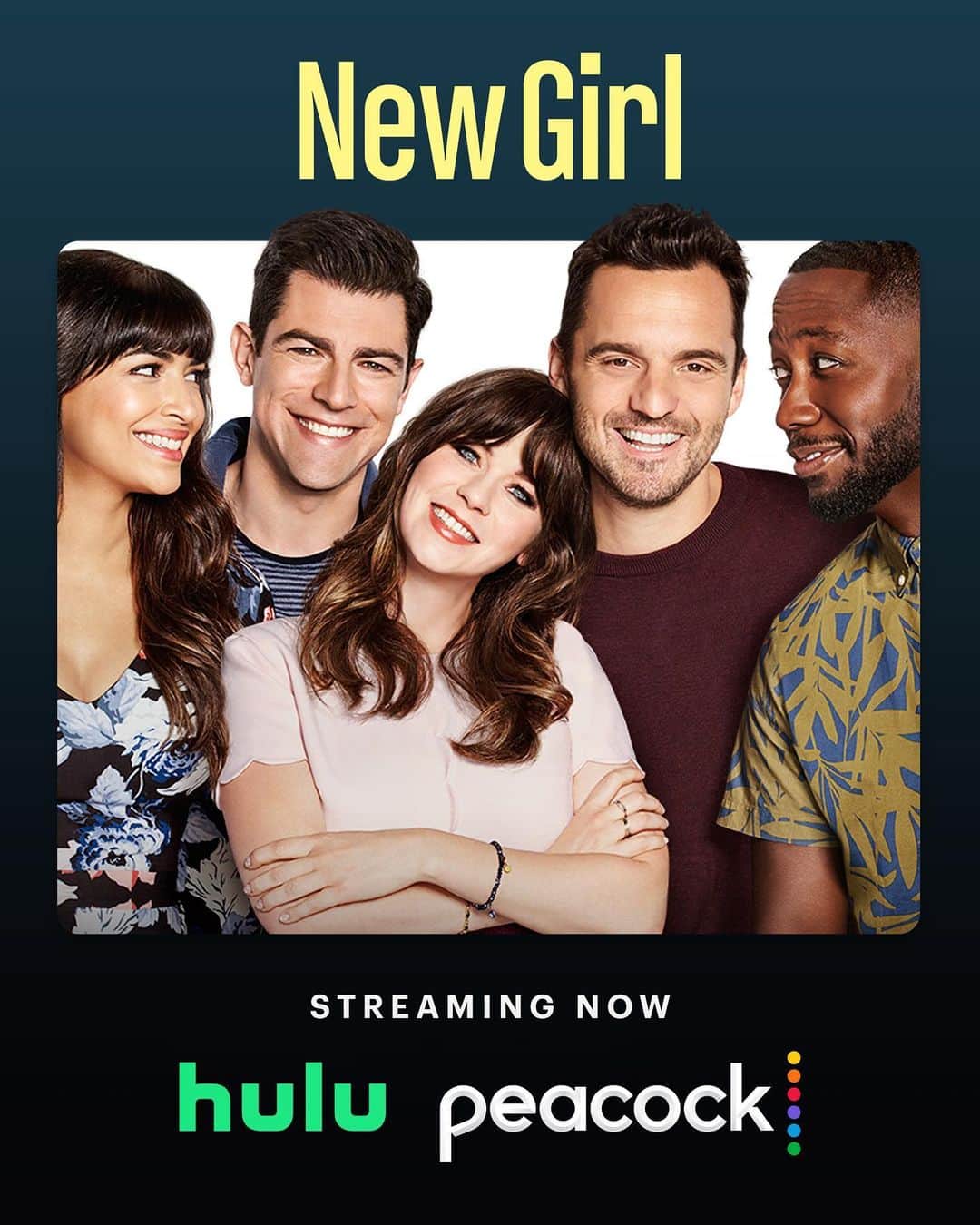ハンナ・シモンのインスタグラム：「DID YA MISS US? All episodes of New Girl are now streaming on @hulu and @peacock!! Grab the weird clowns in your life, yell JFK FDR!! and start binging. Swipe for all the good vibes xo」