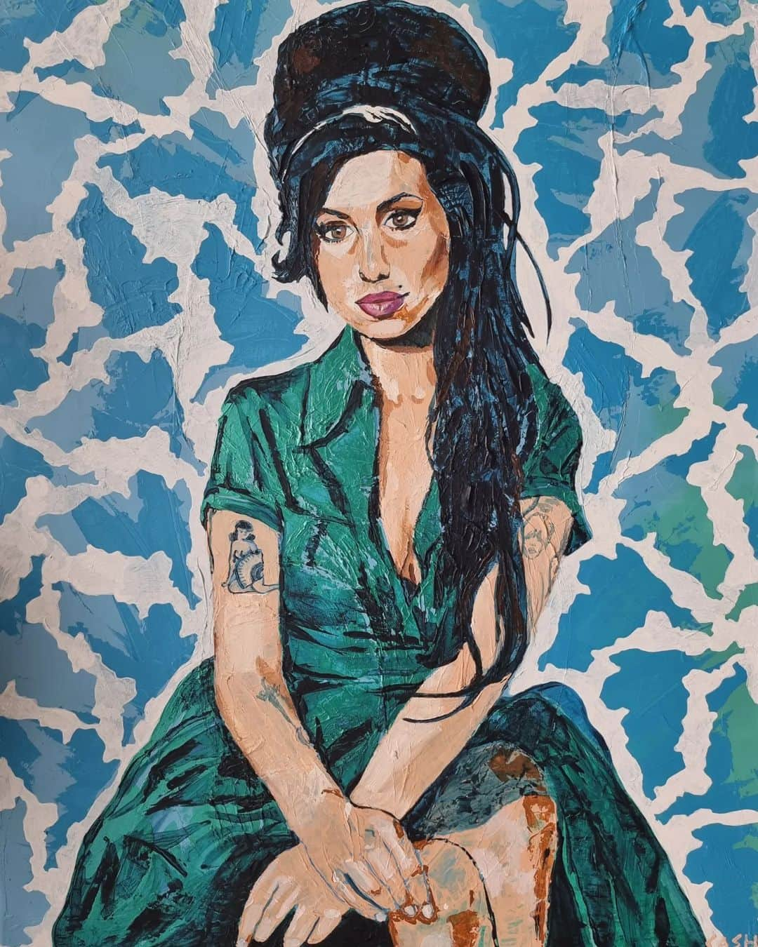 CASH（Carl Anders Sven Hultin）のインスタグラム：「Amy Winehouse (1m x 80cm)  Palet knives painting, Acrylic on canvas.」