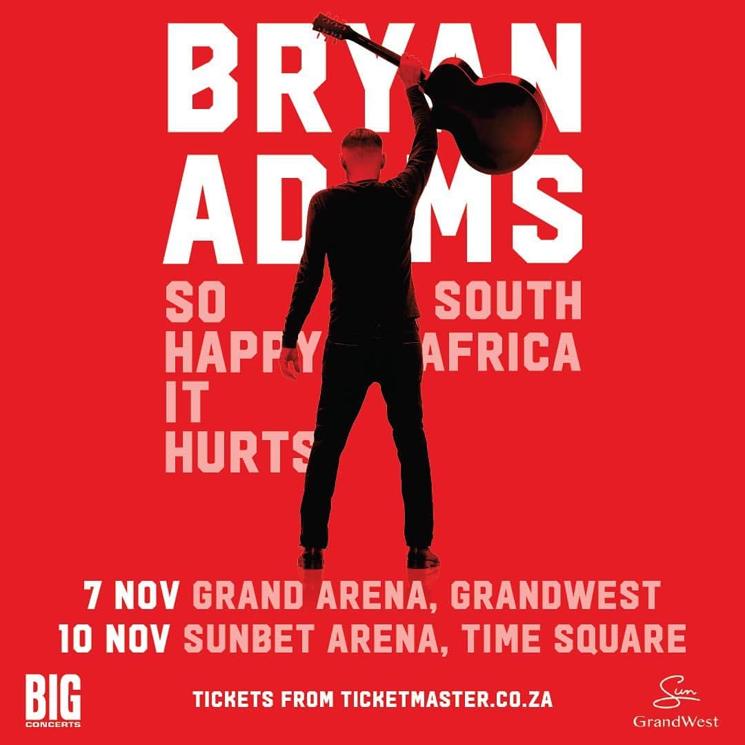 ブライアン・アダムスのインスタグラム：「Good day! Just a quick shout to say we’ve got a couple of shows in November in South Africa! 🤘🏻#sohappyithurts」