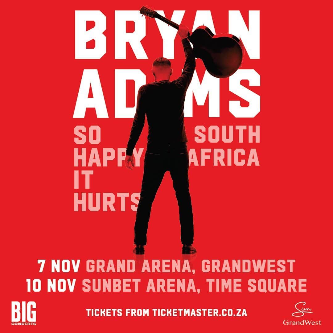 ブライアン・アダムスのインスタグラム：「Good day! Just a quick shout to say we’ve got a couple of shows in November in South Africa! 🤘🏻#sohappyithurts」