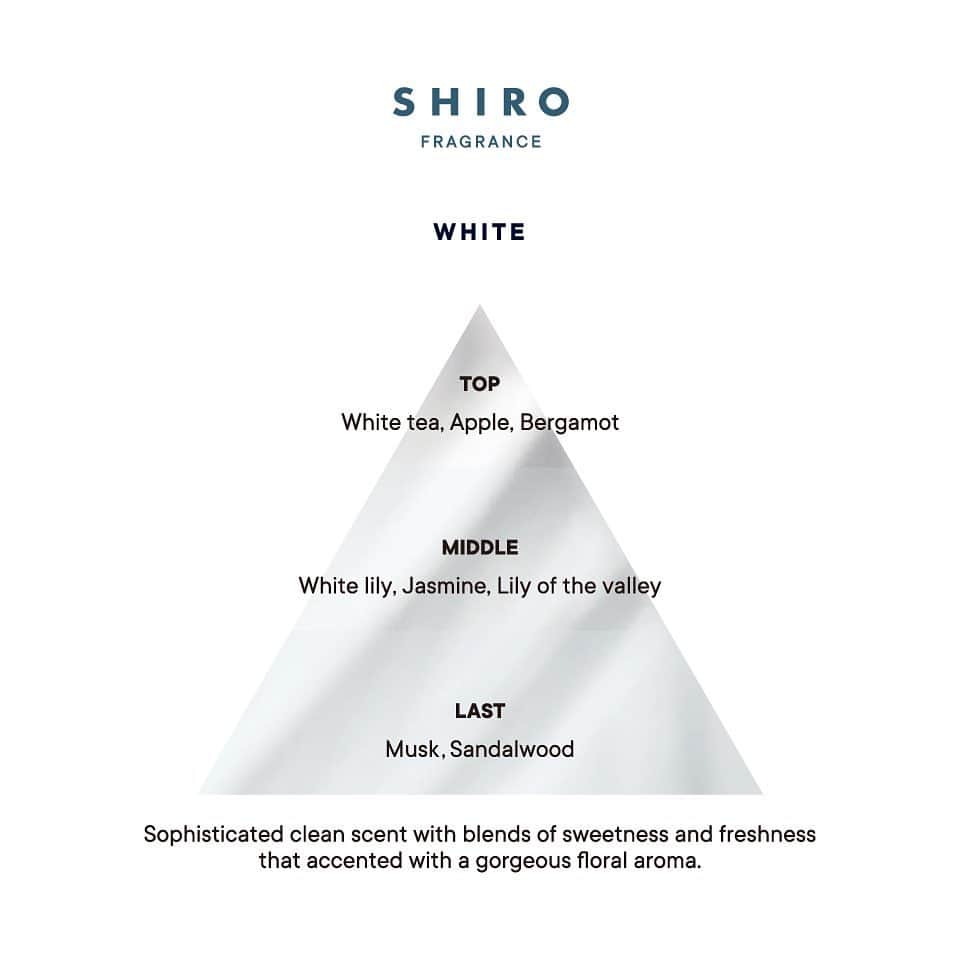 shiroさんのインスタグラム写真 - (shiroInstagram)「【New Arrivals at SHIRO UK】WHITE  SHIRO's limited-edition fragrances offer new scents as the seasons change. The "White" series will be available in limited quantities. White is inspired by the scent of lovely and pure white flowers such as white lily, lily of the valley, and jasmine, when you hold both hands full of them. The main floral fragrance is complemented by the refreshing fruity notes of white tea citrus and apple to enhance the sense of transparency and cleanliness. We have prepared three items that will fit in with the person who uses them and bring out thier own charm. In addition to the popular Eau de Parfum and Fragrance Diffuser Liquid that spreads fragrance in the room, a hair balm that enables hair styling while enjoying the fragrance has newly appeared. The three elements of freshness, elegance, and moderate sweetness are all combined, and are perfect for layering with your existing perfumes. Enjoy a pure "white" scent.  ────────────────── 【SHIRO UK】WHITEを発売  本日よりSHIRO UKにて、『WHITE』を発売いたします。  #SHIRO #SHIROfragrance #SHIRO_UK」4月17日 20時00分 - shiro_japan