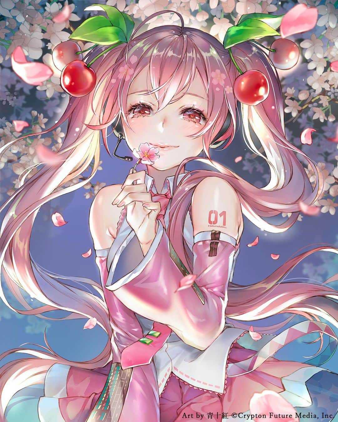 青十紅のインスタグラム：「夜桜ミク🌸🍒♪  © TAITO CORPORATION 2020 ALL RIGHTS RESERVED. . .. ...  #art #artwork #illustration #drawing #digitalart  #vocaloid #初音ミク #桜ミク #お仕事 #イラストレーター #イラストレーション #絵 #画」