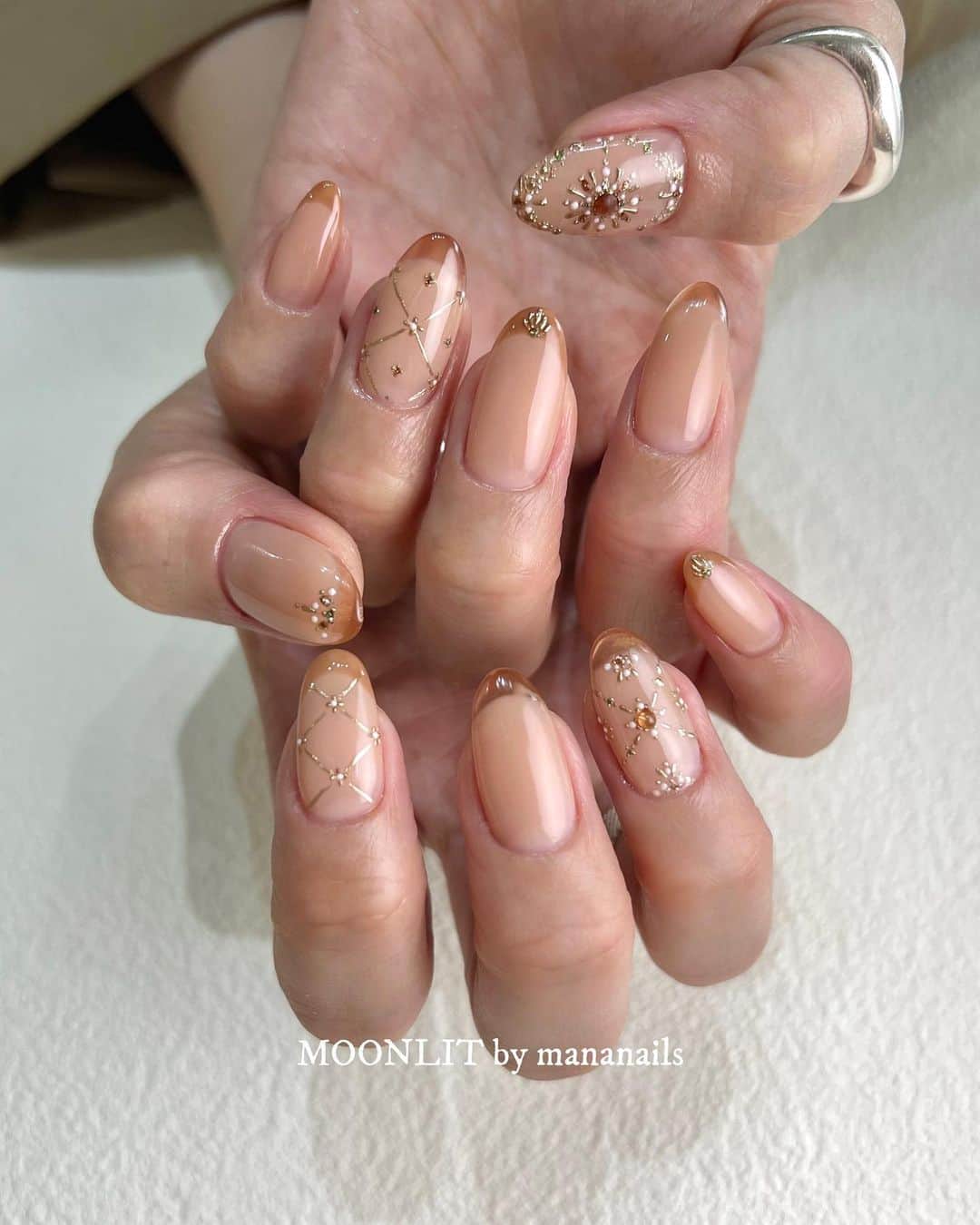 mananailsのインスタグラム：「🪐 長さ足りないところは長さ出しでクリアフレンチに🍮  ☾150minオフ込み(長さ出し5本)」