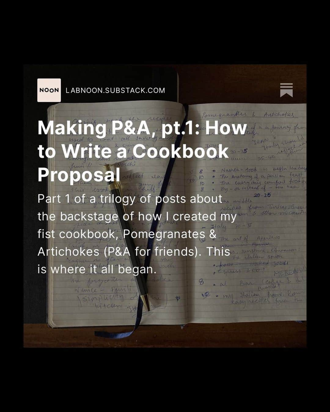 Saghar Setarehさんのインスタグラム写真 - (Saghar SetarehInstagram)「With only a couple of weeks left to the publication of #PomegranatesAndArtichokes, I have decided to share the story of how this book was created with my @substackinc subscribers in a trilogy of posts that I’ve named “Making P&A”. I have personally found learning about the creative process of other writers/photographers/creators very instructing and even amusing, so I thought you might also be interested to learn how this book came to be.  The story of the genesis of Pomegranates & Artichokes has two parts: one is a story of intuition, magic and faith. I’m writing about this creative process for one of my favorite publications, but I have decided to write about what came after that faithful moment of having the idea.  The first part of “Making P&A” series on substack is a story of practicality and pragmatism, and it’s how I wrote (and sold) my cookbook proposal. In recent years I have seen even more material than before on this topic but a few years ago it was a bit hard to find all the pieces. This is something I wish I had had access to when I decided I wanted to write a cookbook.   So if you’ve ever wondered how to get published, or if you’re just curious how it’s done, I suggest you have a read at labnoon.substack.com or at the link in my bio.   Then please let me know what you think in the comments.   These posts are free until the end of May, the publication months and then will be available to paid subscribers only.  #LabNoonCookbook #NoonNewsletter  Cover 📷 @valentinahortus」4月17日 23時33分 - labnoon