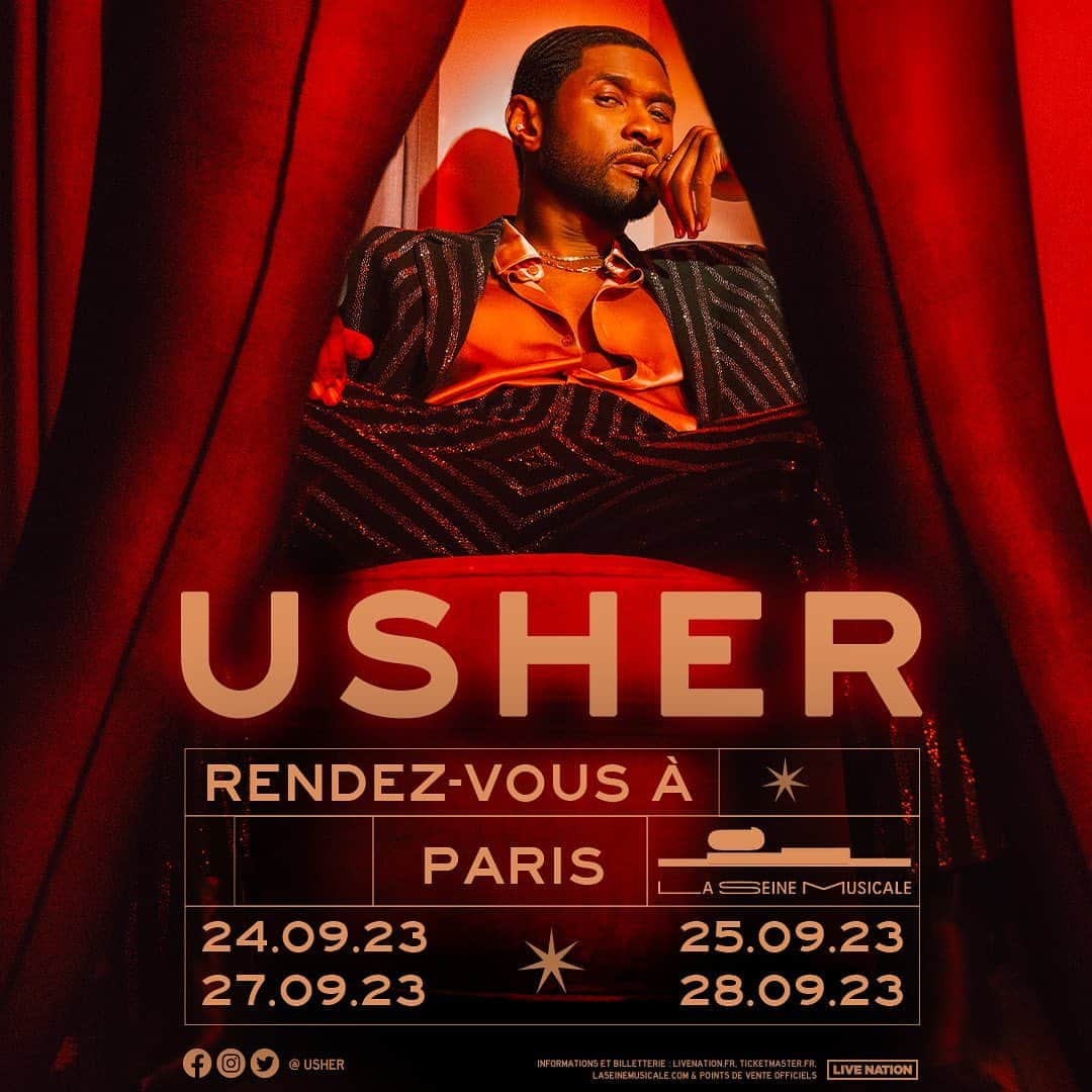 アッシャーのインスタグラム：「Écoute-moi bien, PARIS! Guess what…I’m coming just for u! I’m excited to take u on the journey of ‘Rendez-Vous à Paris’ this September 2023. Tickets are on sale NOW✨bisou bisou ✨」