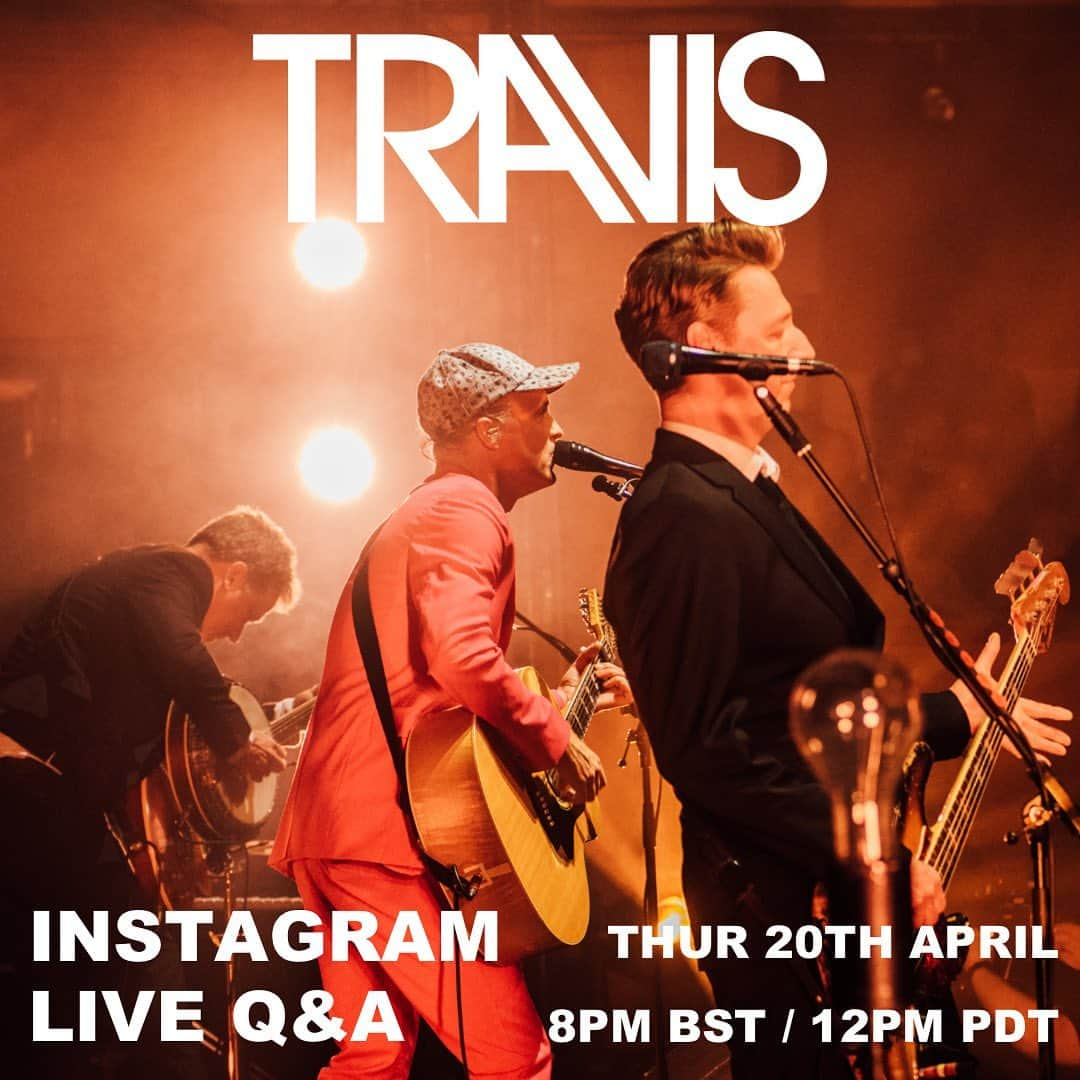 トラヴィスのインスタグラム：「The Invisible Band Live is coming out on Friday with the vinyl coming on Saturday for @recordstoreday ❤️ Join us this Thursday at 8pm BST / 12pm PDT for an Instagram live Q&A!  We are going to be taking about our new record coming out the next day The Invisible Band Live. Drop some qs in the comments for us to answer! Speak soon! 💥  📷: @ryanjohnstonco」