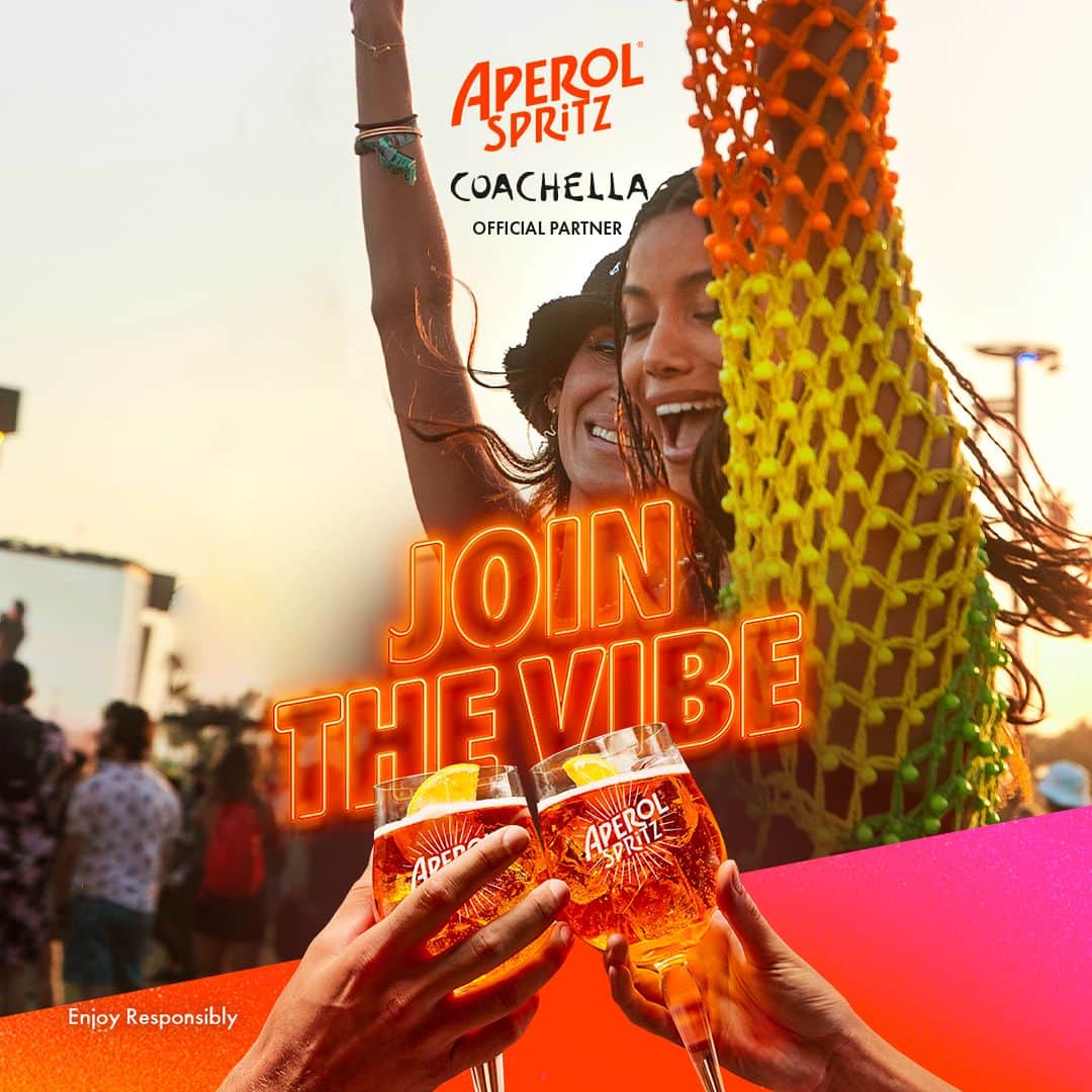 Aperol Spritzのインスタグラム：「New sunsets, new festival days. Let's give a warm welcome to the second week of @Coachella with a cheers.  Comment below what you’re most excited for!  #JoinTheJoy #AperolSpritz #AperolCoachella」
