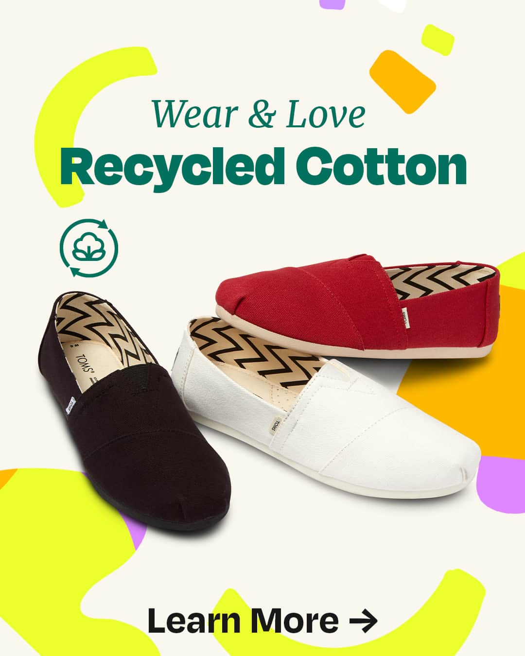 トムズシューズのインスタグラム：「Follow along with our new Wear & Love series, where we share all of the details of our earthwise™  materials! Head to the link in bio to shop our full earthwise™ collection that features products designed with the planet in mind. 🌎   Wear TOMS. WEAR GOOD.」