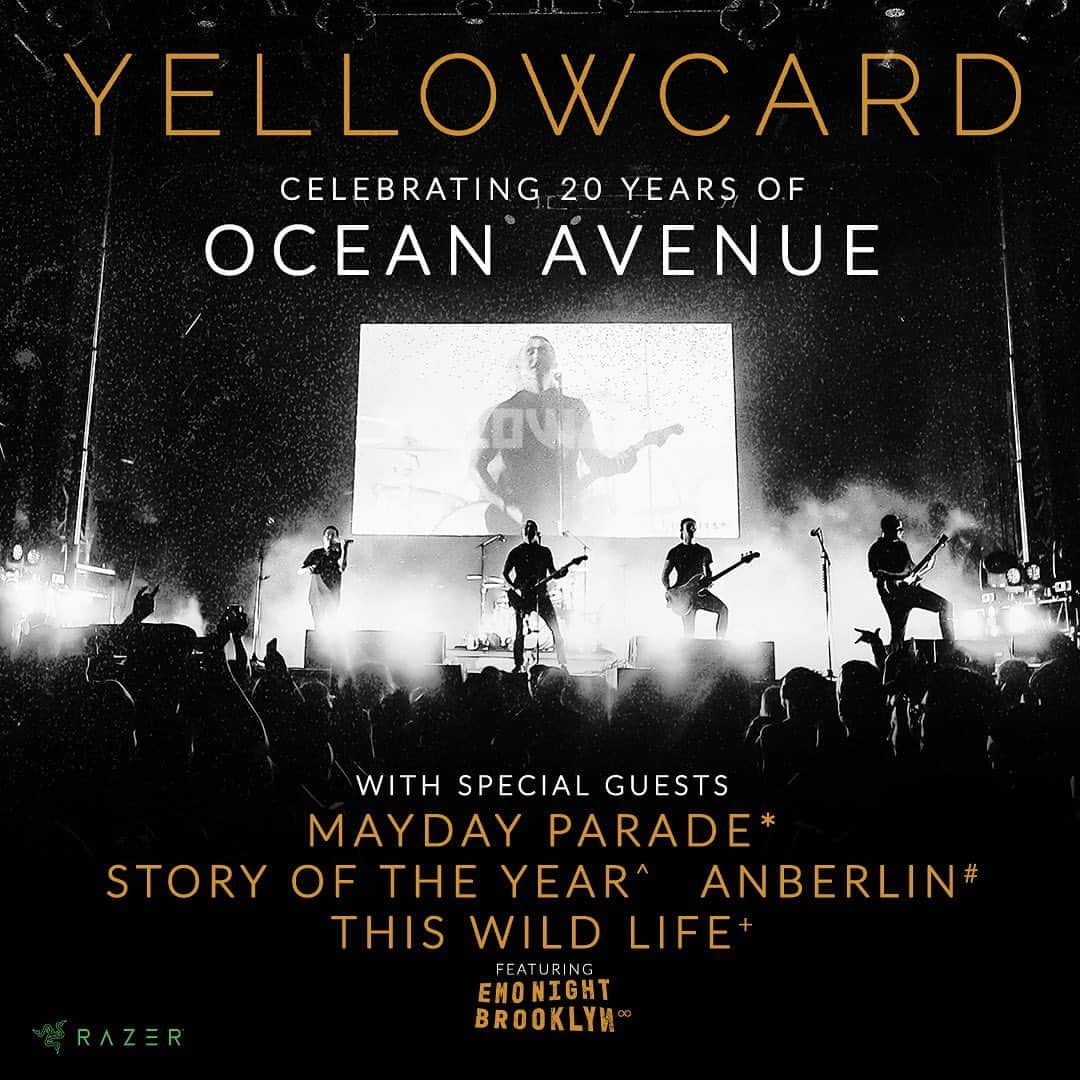 Yellowcardさんのインスタグラム写真 - (YellowcardInstagram)「Are you ready to scream your lungs out with us this summer?! Our Celebrating 20 Years of Ocean Avenue 2023 tour with Mayday Parade, Story of the Year, Anberlin and This Wild Life is brought to you by Razer! All dates on sale now. Slide through to see available show dates and VIP package details. ⬅️ . . . . . . @razer @vipnation @williamryankey @smackinyc @joshportman @ryanmichaelmendez  . #yellowcardband #yellowcard #poppunk #emo #oceanavenue #storyoftheyear #maydayparade #thiswildlife #anberlin」4月18日 1時33分 - yellowcard