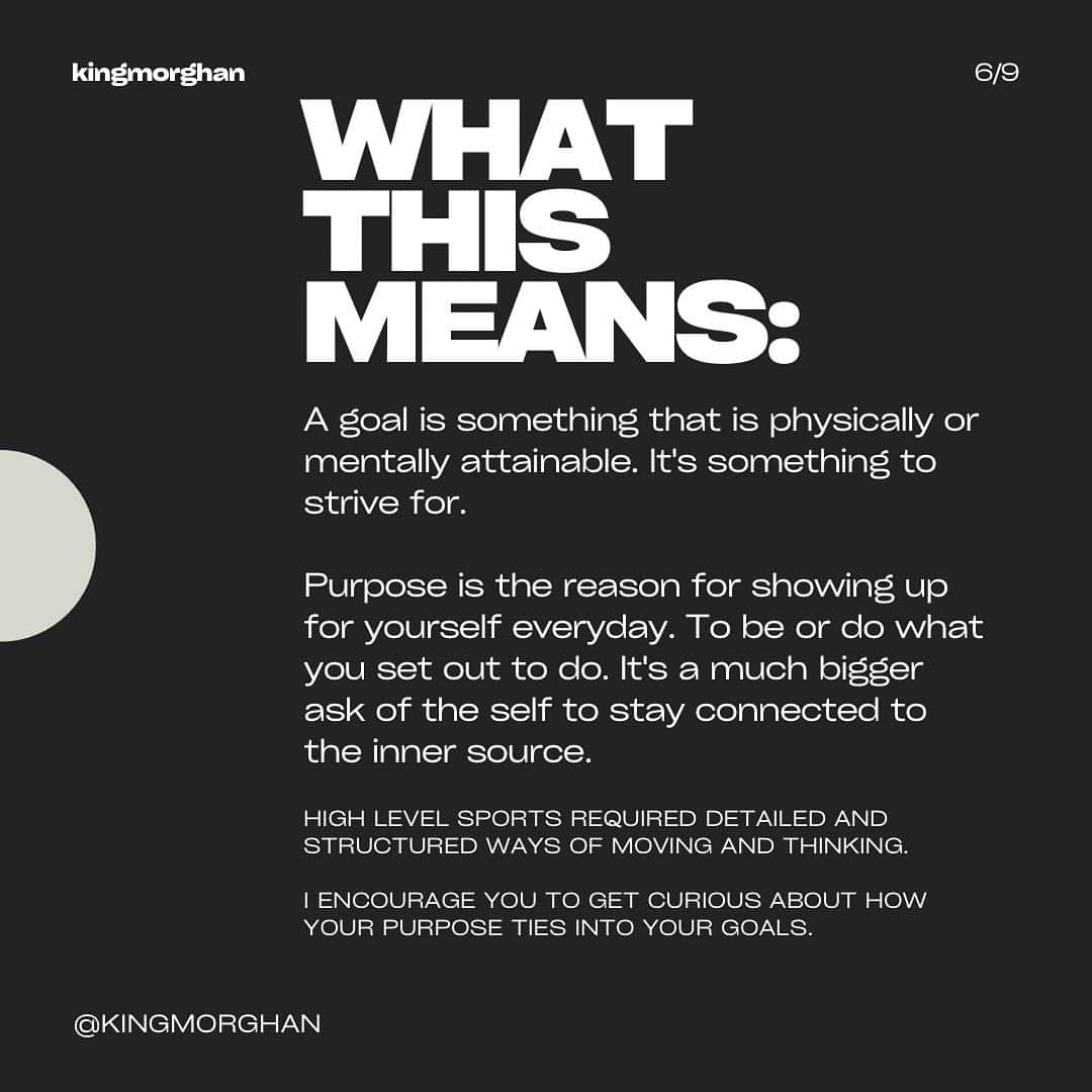 モーガン・キングさんのインスタグラム写真 - (モーガン・キングInstagram)「Goals Vs. Purpose  A goal is something that is physically or mentally attainable. It's something to strive for, to challenge ourselves and to push beyond our limits. But a goal alone is not enough. We need a purpose, a deeper reason for showing up for ourselves every day, to be or do what we set out to do. Purpose is a much bigger ask of the self, as it requires staying connected to our inner source of motivation and inspiration.  In high-level sports, the body and mind need to work together in detailed and structured ways of moving and thinking. We also need to take a holistic approach to our goals, one that nourishes our whole being. This means not only taking care of our physical health, but also our mental, emotional, and spiritual well-being.  I encourage you to get curious about how your purpose ties into your goals. What kind of impact do you want to make on the world? How can your physical and mental health support your personal growth and development? How can you align your actions with your purpose, and stay motivated and committed even when we are put in tough situations?   When we get clear on the purpose of what our driving force is, life becomes a journey.  What are your thoughts?  〽️  #holistichealth #sport #curiosity #highlevelsports #structuredmovement #innermotivation #personaldevelopment #mindbodyspirit #tpl #letsbegreat #athlete #purpose #goal」4月18日 4時30分 - kingmorghan