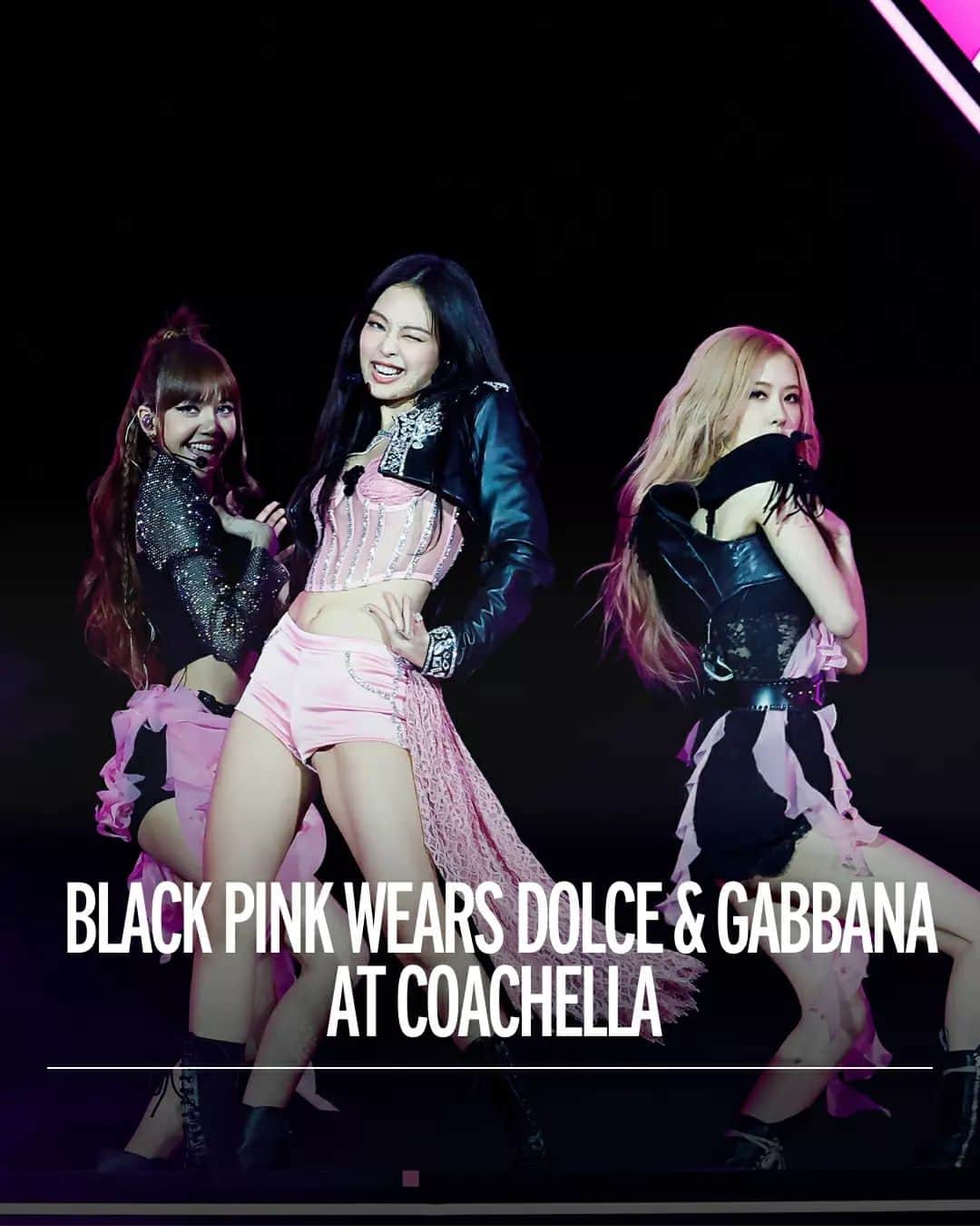 Fashion Weekのインスタグラム：「#Blinks reporting for duty. #Blackpink (3 of 4 members photographed) wear custom #DolceGabbana while headlining #Coachella.  P.s. we love #Jisoo - more to come on her style <3  Photos courtesy of @gettyimages」