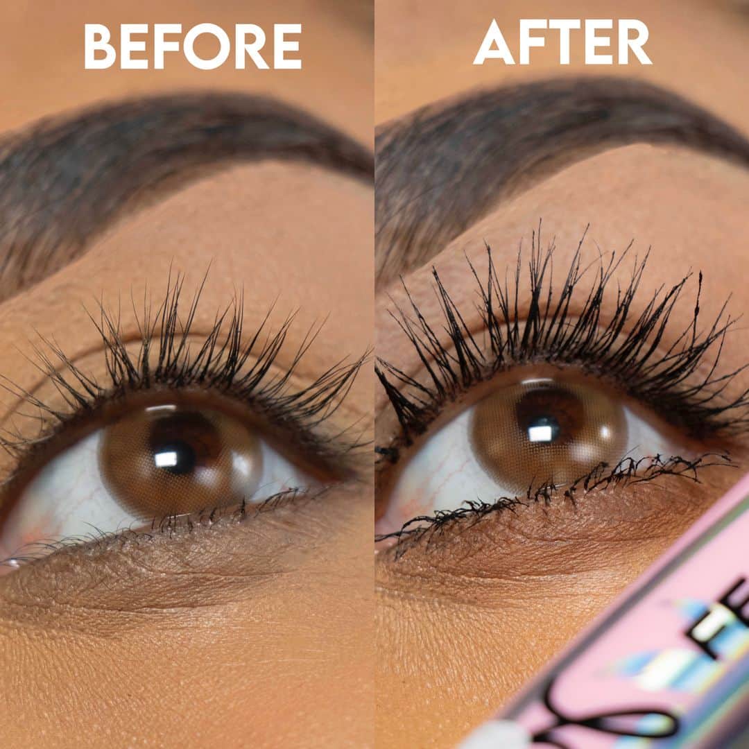BH Cosmeticsのインスタグラム：「Yep, these lashes are real 😝🔥 Swipe for epic before and afters ➡️ ft. our ✨new✨ Feather Lash and Bold Ego Mascaras!!⁣ ⁣ 🖤 Feather Lash: Lifts, curls, defines, and lengthens lashes from root to tip​⁣ 🖤 Bold Ego Mega Volume: Maximum volume and instant fullness for a salon finish that lasts​⁣ ⁣ 📸 @nailasworld」