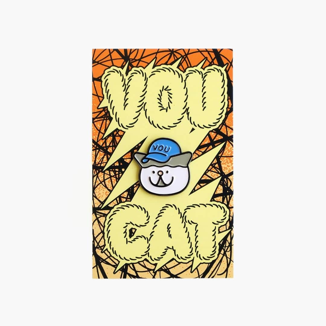 岡村優太のインスタグラム：「"VOU CAT" pins  Product : VOU @voukyoto Package Design : Mieno Ryu @mienoryu Illustration : Okamura Yuta @okamurayuta  #voukyoto #pins」